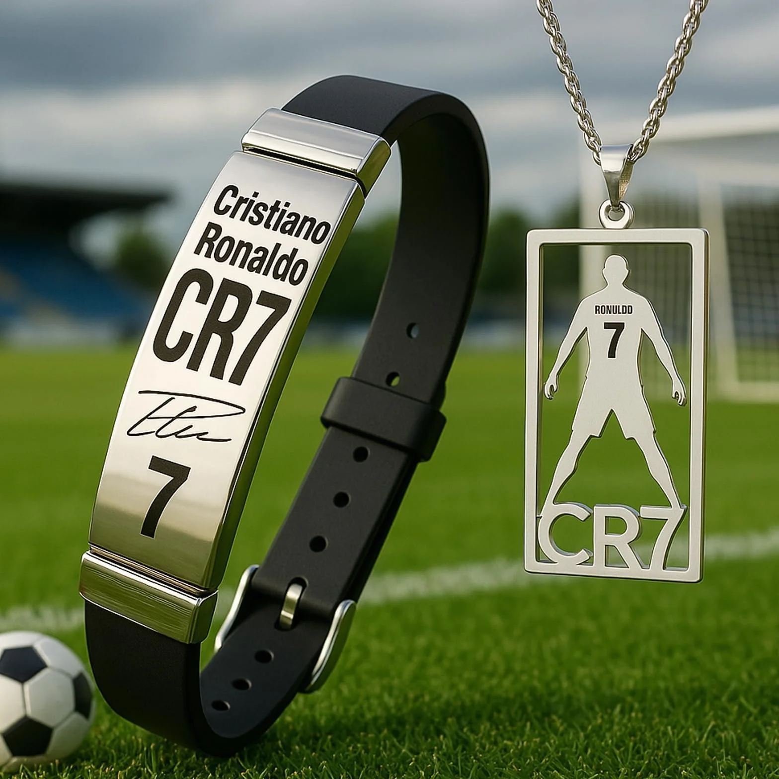 Juego de accesorios de fútbol CR7 3 piezas pulsera collar llavero