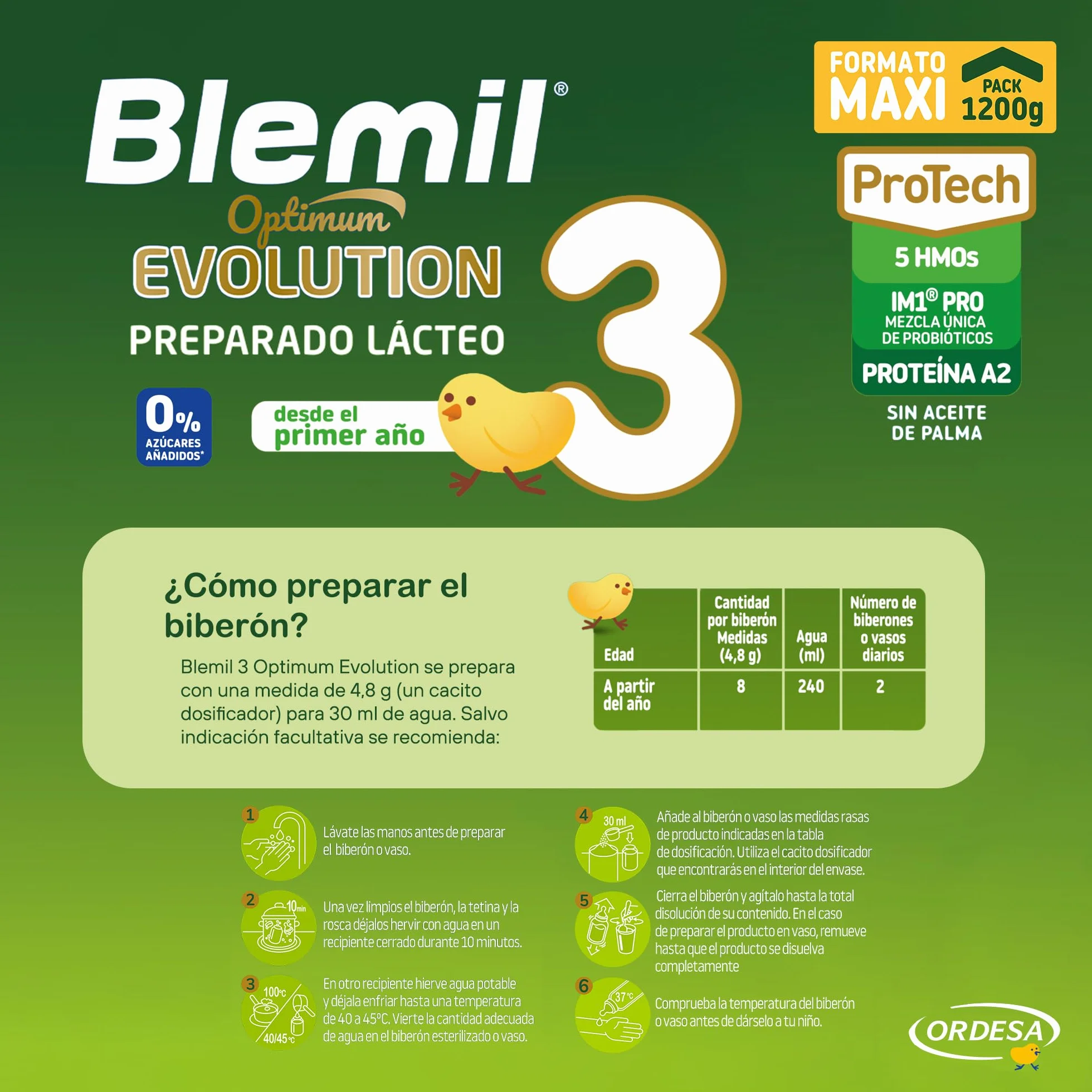 Blemil 3 Optimum Evolution 1200g Preparado Lácteo en Polvo para Niños 1-3 años 0% Azúcares Añadidos sin Aceite de Palma