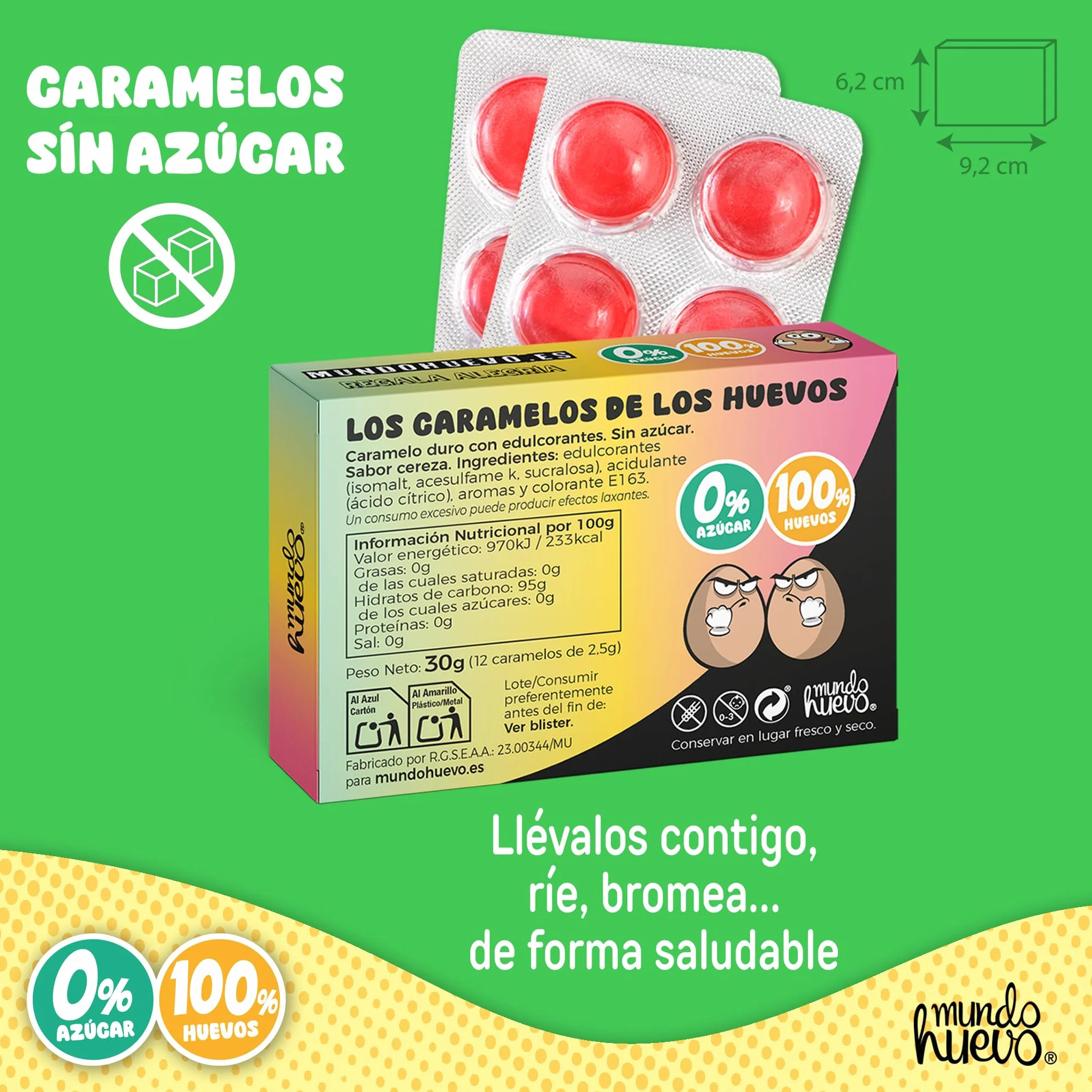 Caramelos de broma HUEVOPROFENO+ Profe | Caja con 12 caramelos sin azúcar sabor cereza | Regalo divertido para profes que dejan huella