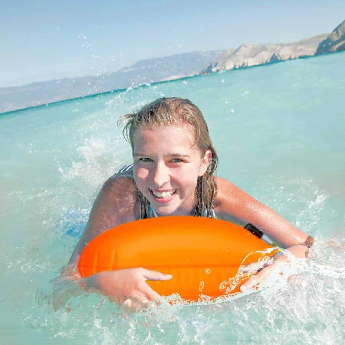 Boya de Natación 20L con Bolsa Estanca, Cinturón Ajustable Swim Buoy para Triatlón, Inflable Muy Visible