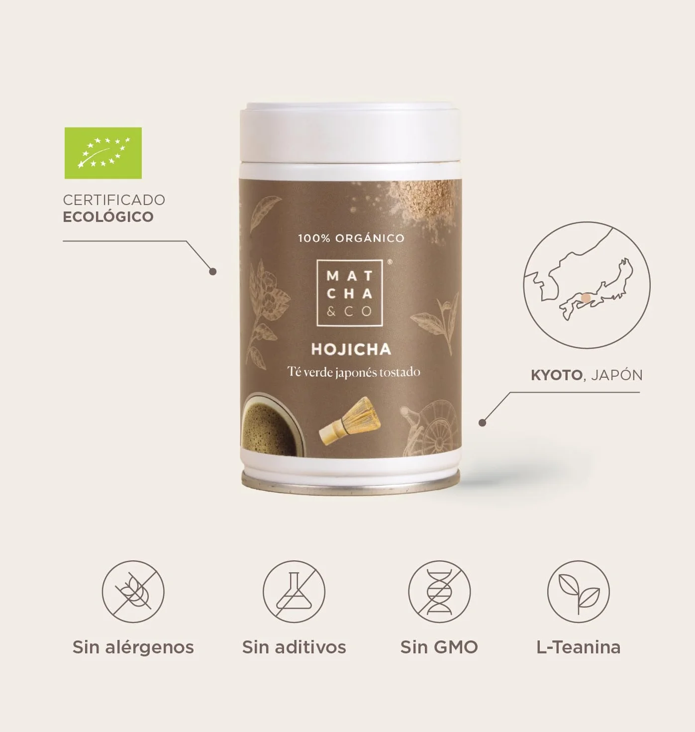 Matcha & CO: Hojicha Orgánico de Japón en Polvo – Té Verde Tostado 100% Natural – Sabor Ahumado con Notas Tostadas – Bajo en Cafeína y Rico en Antioxidantes