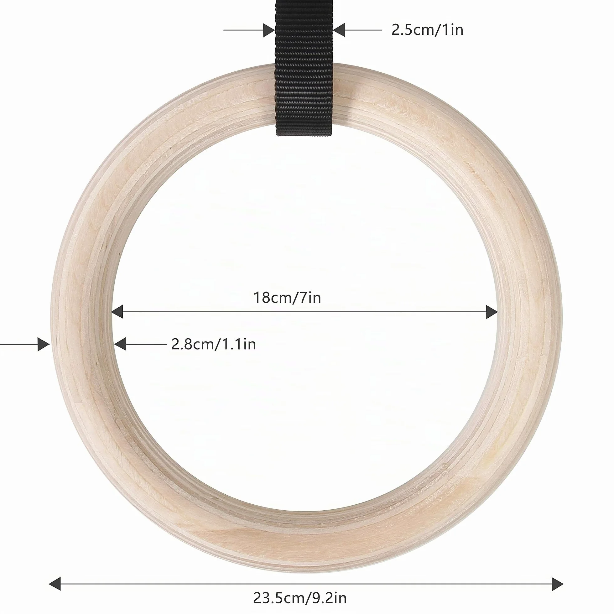 CCLIFE Anillos de Gimnasia de Madera con Correas Hebillas Ajustable, 28mm, Carga 450KG