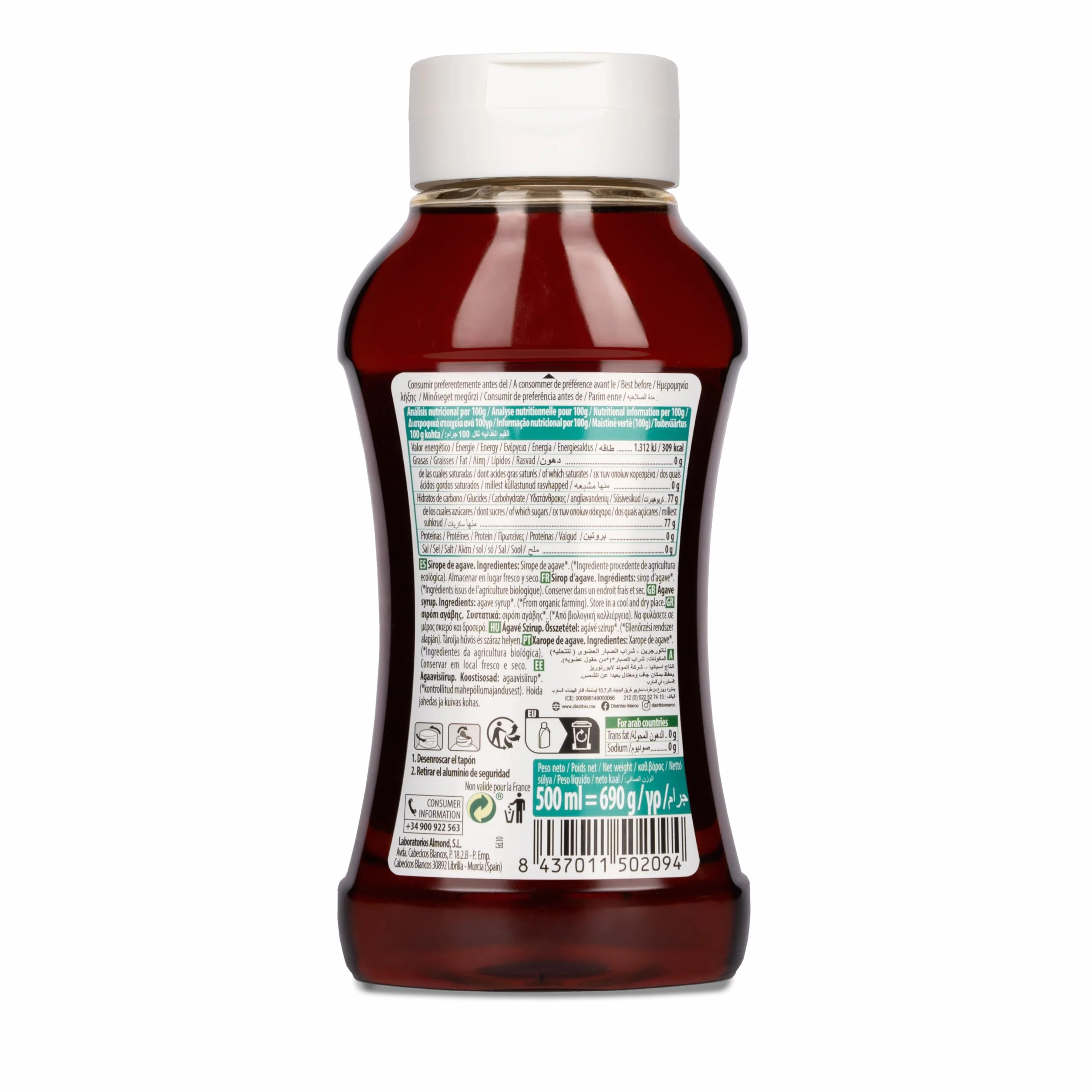 NaturGreen - Sirope Agave Bio, Endulzante Ecológico, Bajo Índice Glucémico, Apto para Ser Consumido Directamente - 500ml/690g