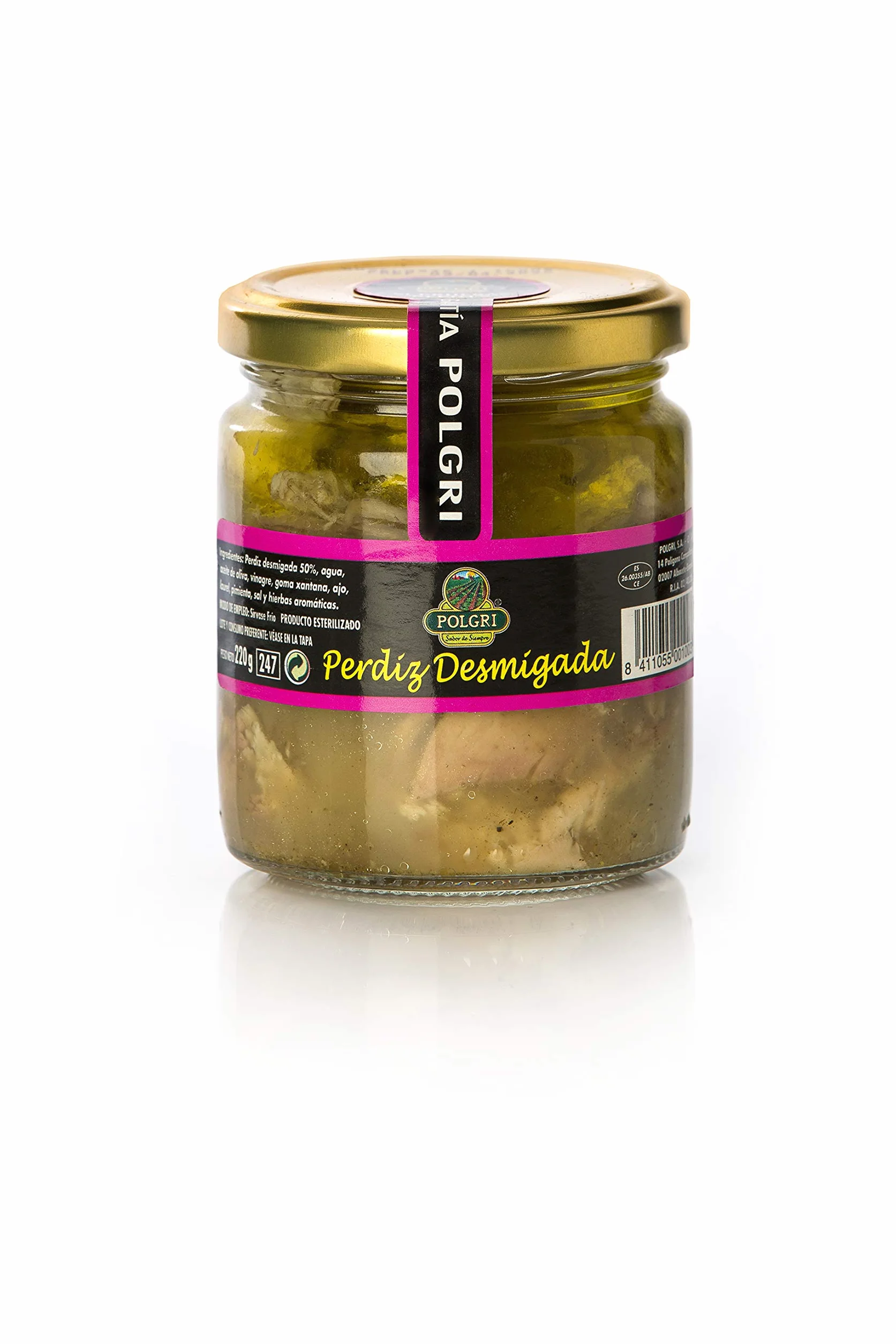 POLGRI Perdiz Deshuesada en Escabeche 220 g x 3 unds Frasco Vidrio Conserva Gourmet Carne de Caza