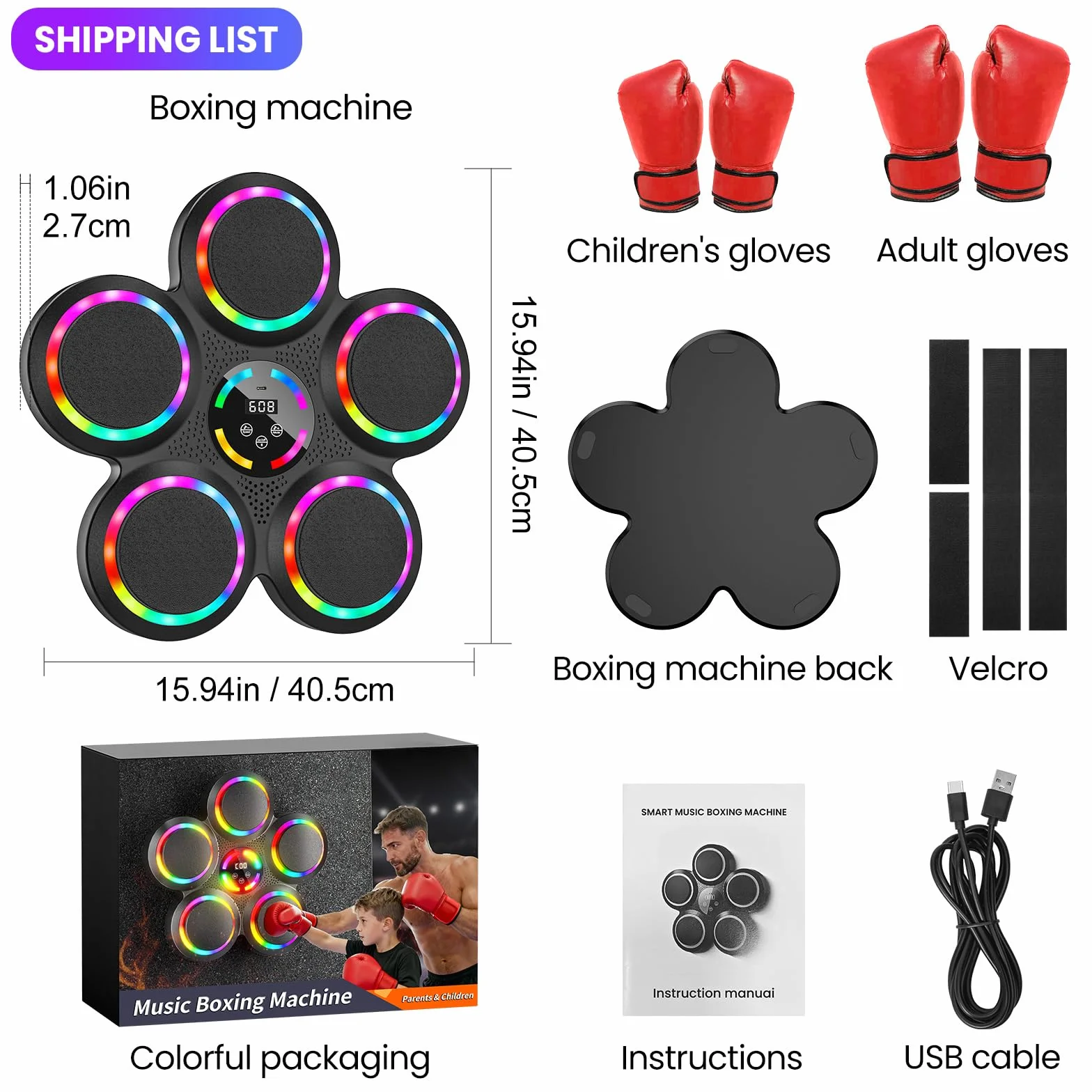 IERAKOR Máquina de Boxeo Musical de Pared con Bluetooth, 2 Pares de Guantes, 9 Modos, Luz de Color, Contador de Puntos