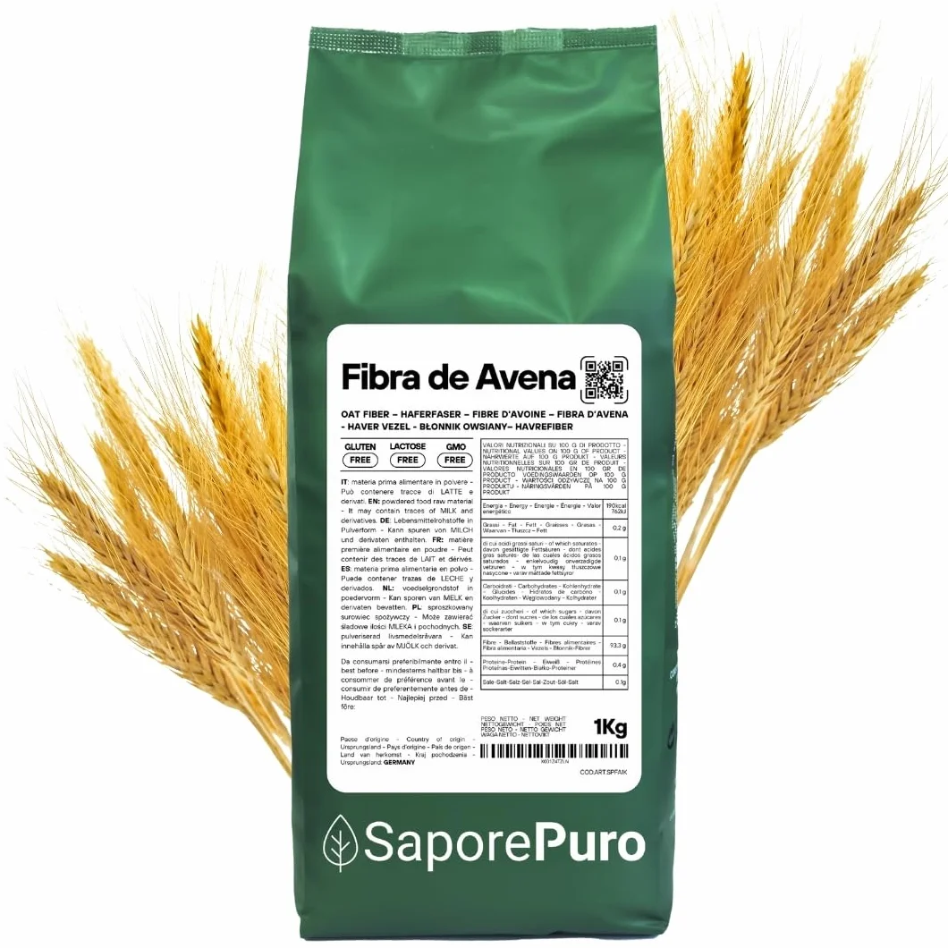 SaporePuro Fibra de Avena en polvo 1 kg - Sin Gluten - Fuente natural de fibra