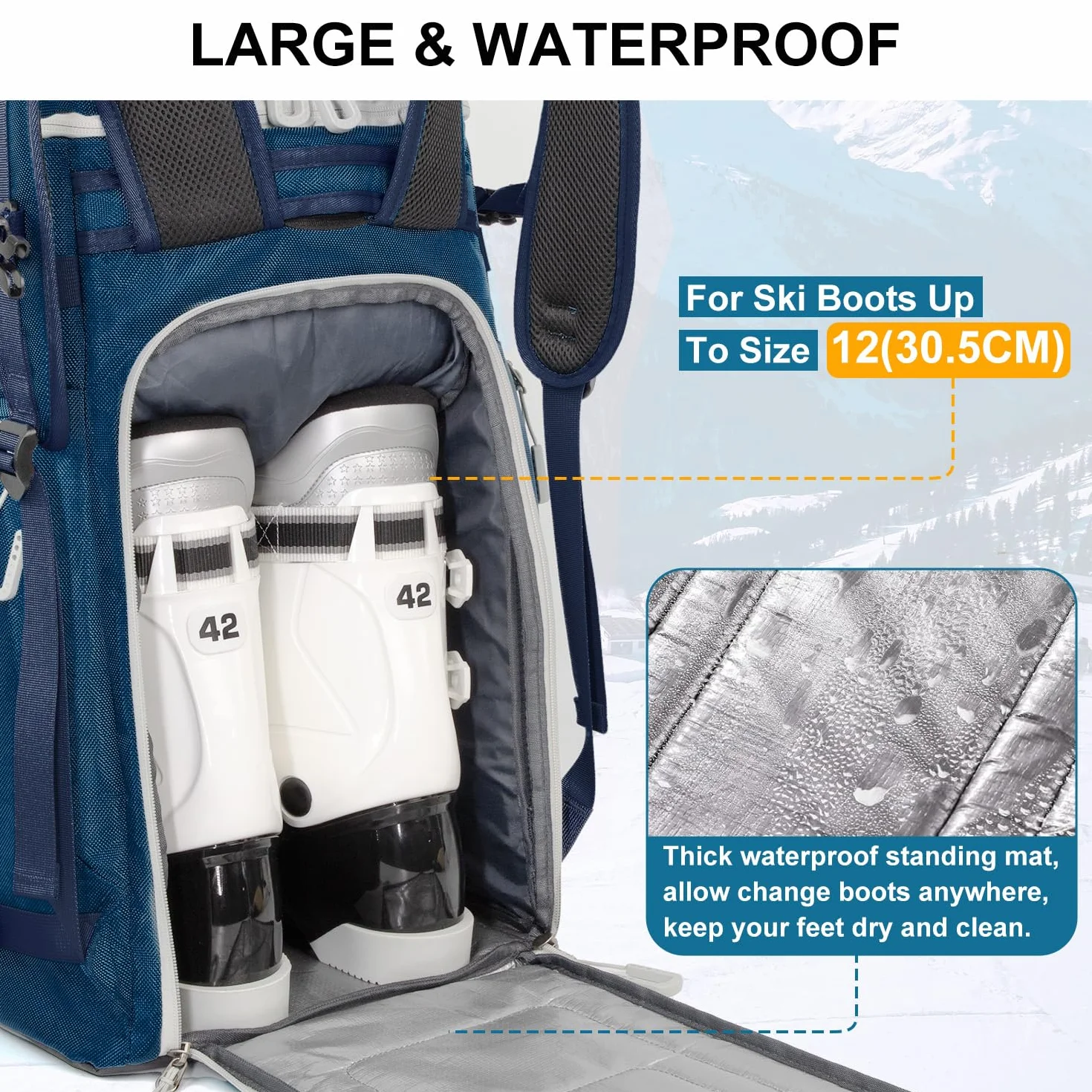 Mochila para Botas de Esquí 65L con Compartimento para Casco, Snowboard