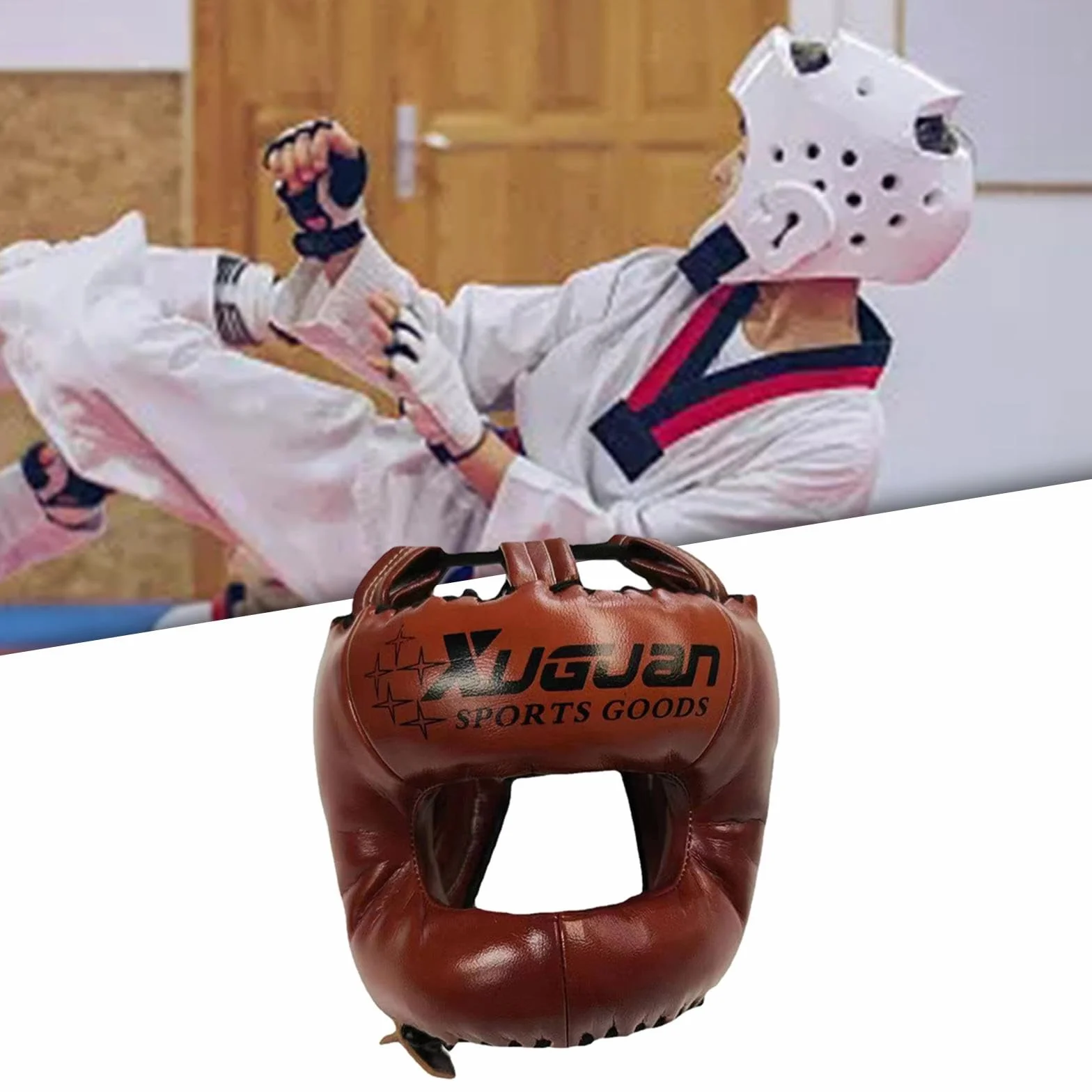 Casco de Boxeo Profesional F Fityle, Casco de Entrenamiento de Artes Marciales Mixtas, Marrón, L