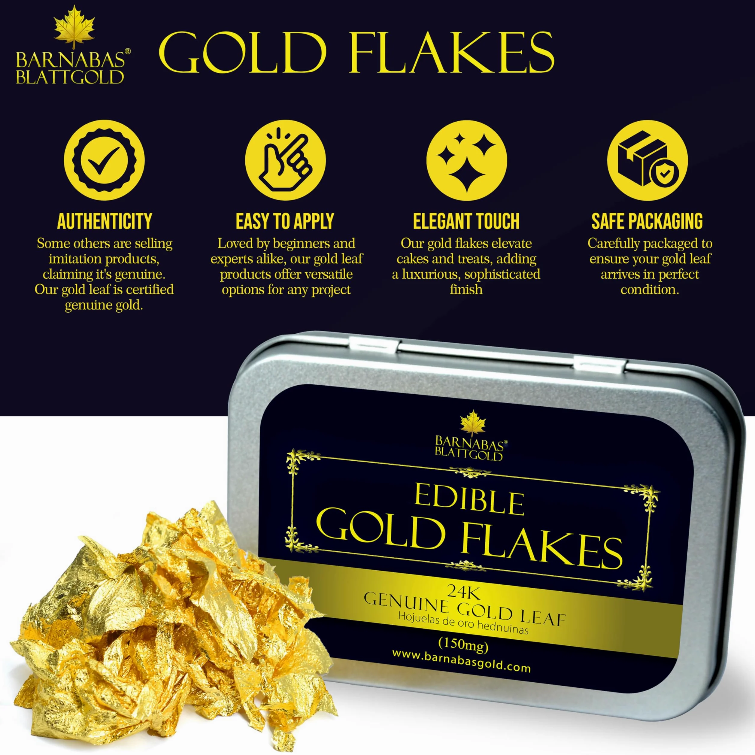 Comestible 23.75 K auténtica dorado hojas (Flake) (150MG/tarro)