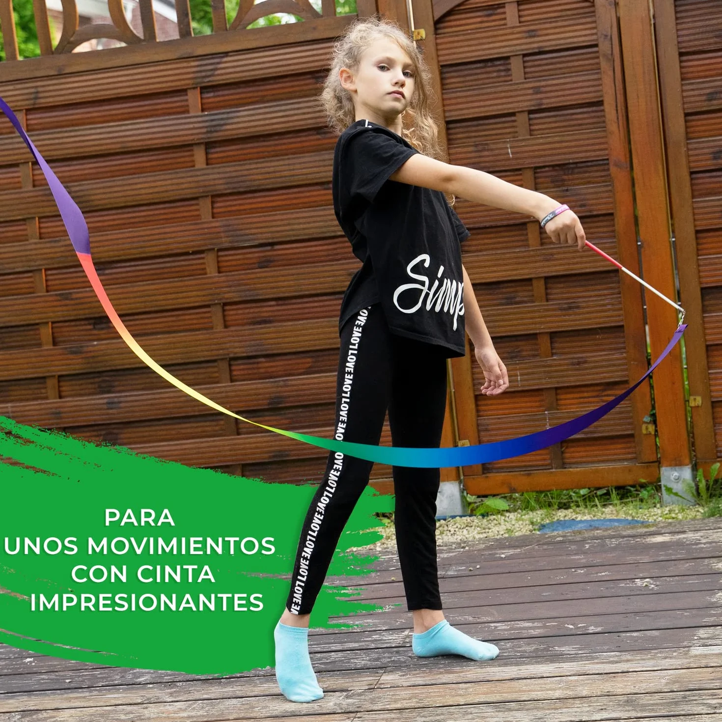 Kleintober Banda de gimnasia con varilla arco iris para niños bailar ejercicios