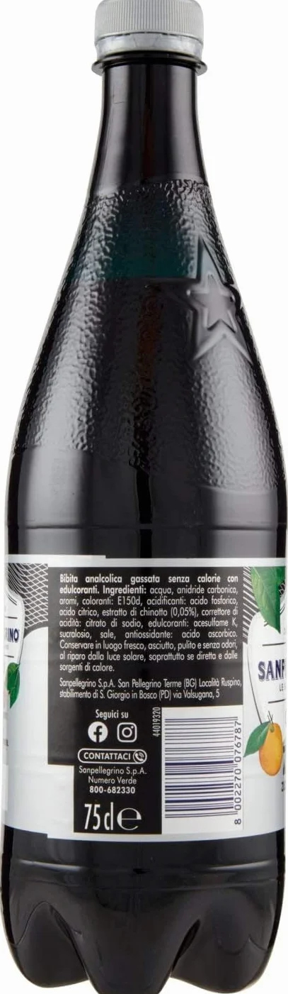 San Pellegrino Chinotto Zero PET - 12 botes de limonada sin azúcar (0,75 L), color naranja amargo