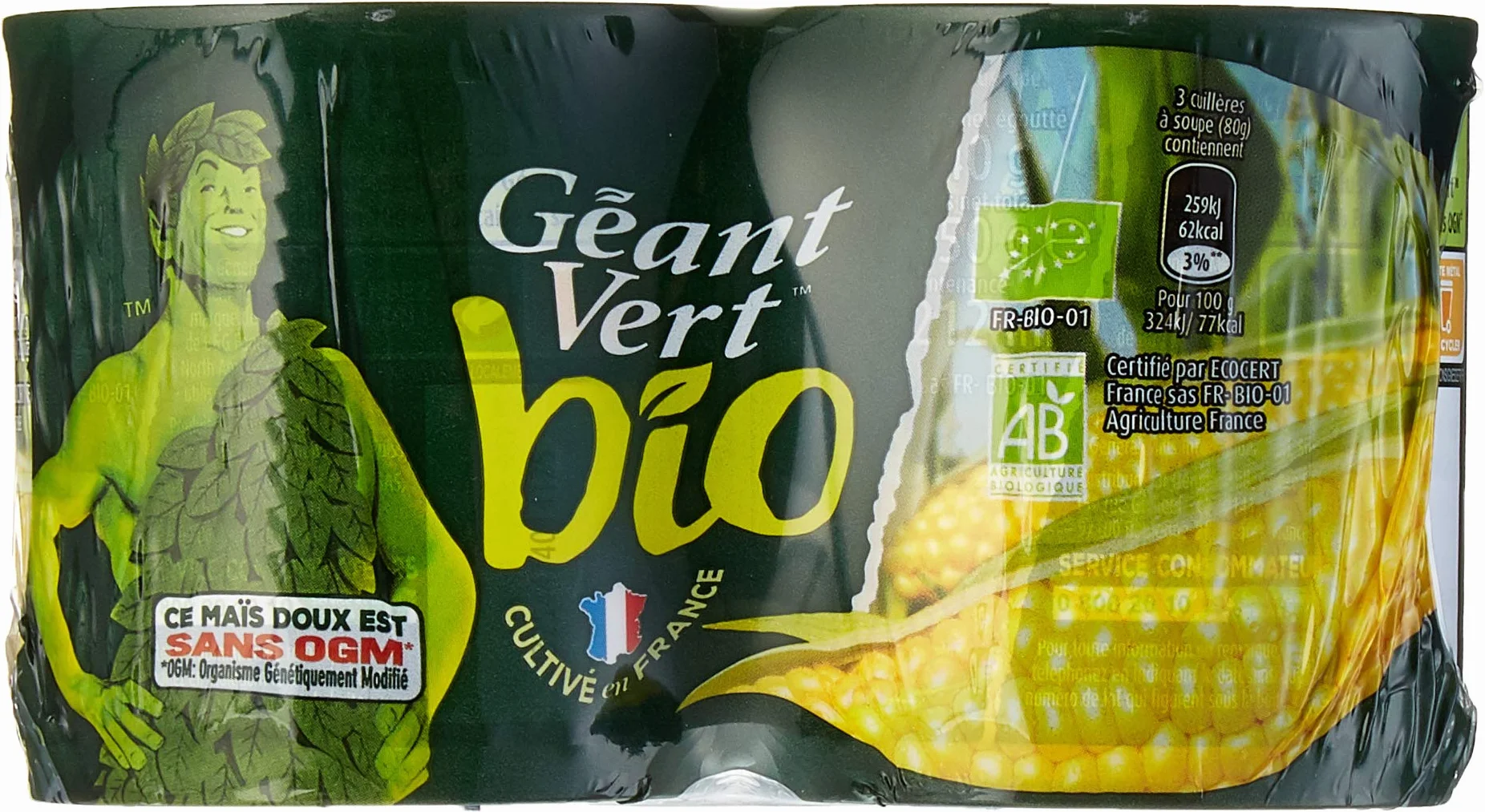 Géant vert Maïs Bio Extra Croquant 2 x 140 g