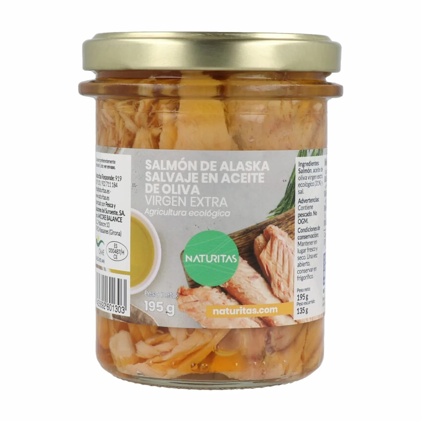 Salmón salvaje de Alaska en aceite de oliva virgen extra BIO | 195 g | Naturitas Essentials | Salmón salvaje de Alaska en AOVE Bio | Pesca sostenible omega 3 | Conservas