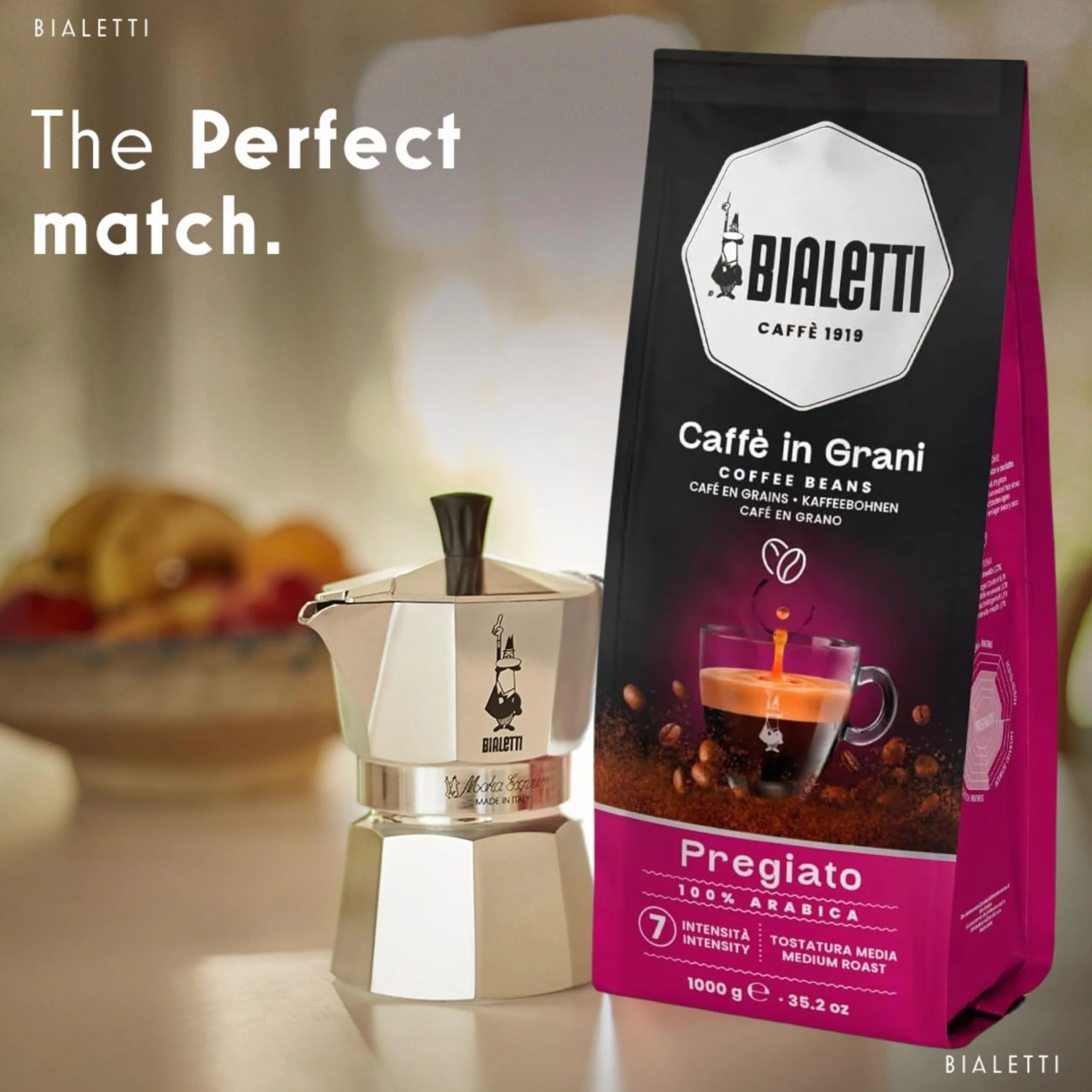 Bialetti Grain Expert, Café en Grano, Sabor Pregiato, 100% Arábica, 1 KG