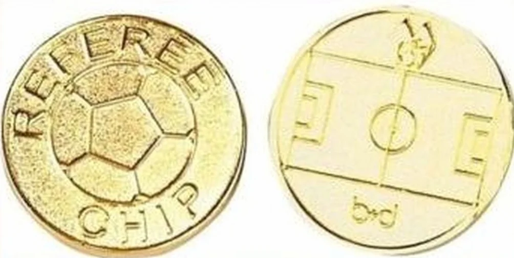 Moneda para árbitro de fútbol y fútbol sala, dorada, de metal