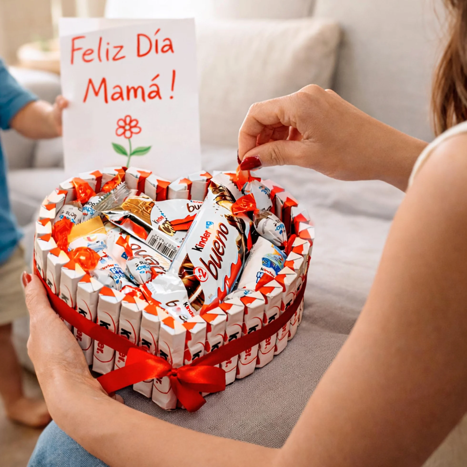 Onza Regalo Cesta día de la madre Chocolates Kinder Bueno pack Bombones Chocobons Happy Hippo Cards
