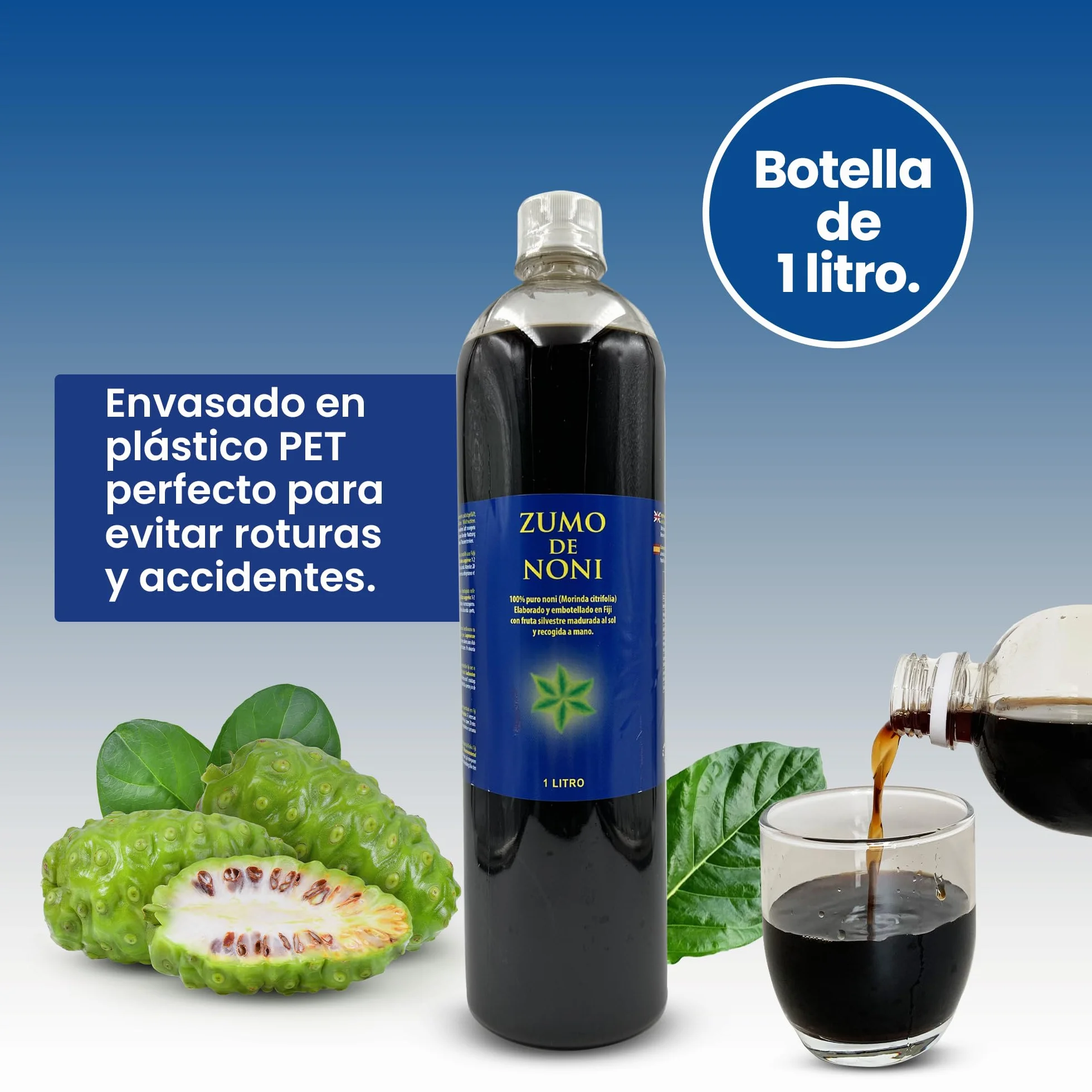 Zumo de Noni - 1 Litro. 100% Puro y Orgánico sin conservantes - Ayuda cuando hay inflamación, dolor y potencia el sistema inmune.