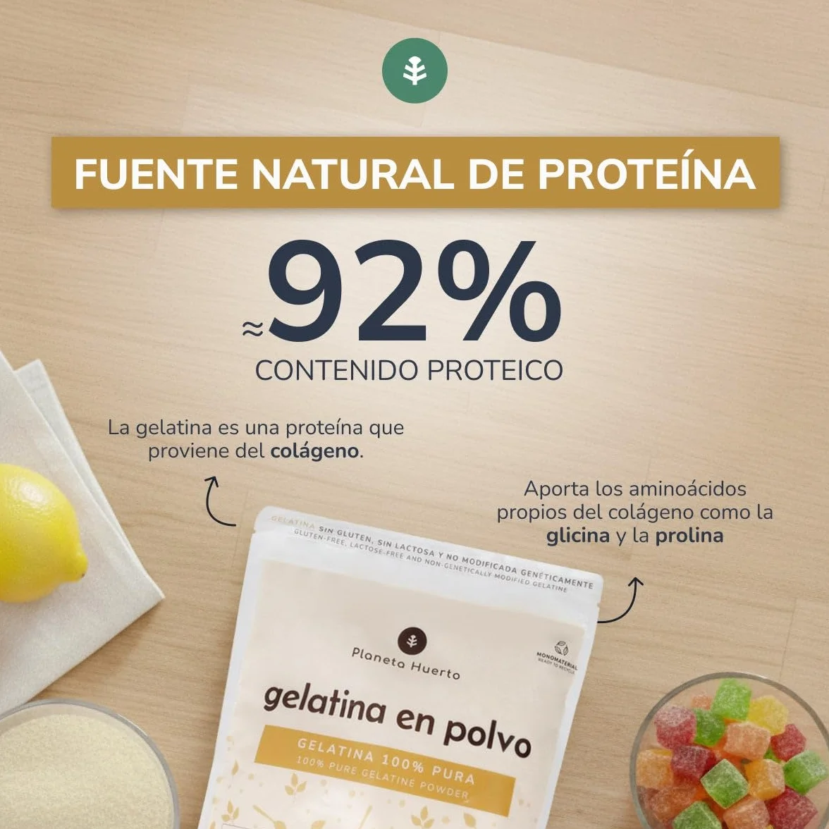 PLANETA HUERTO | Pack 3x Gelatina neutra en polvo fuente de colágeno 1 Kg
