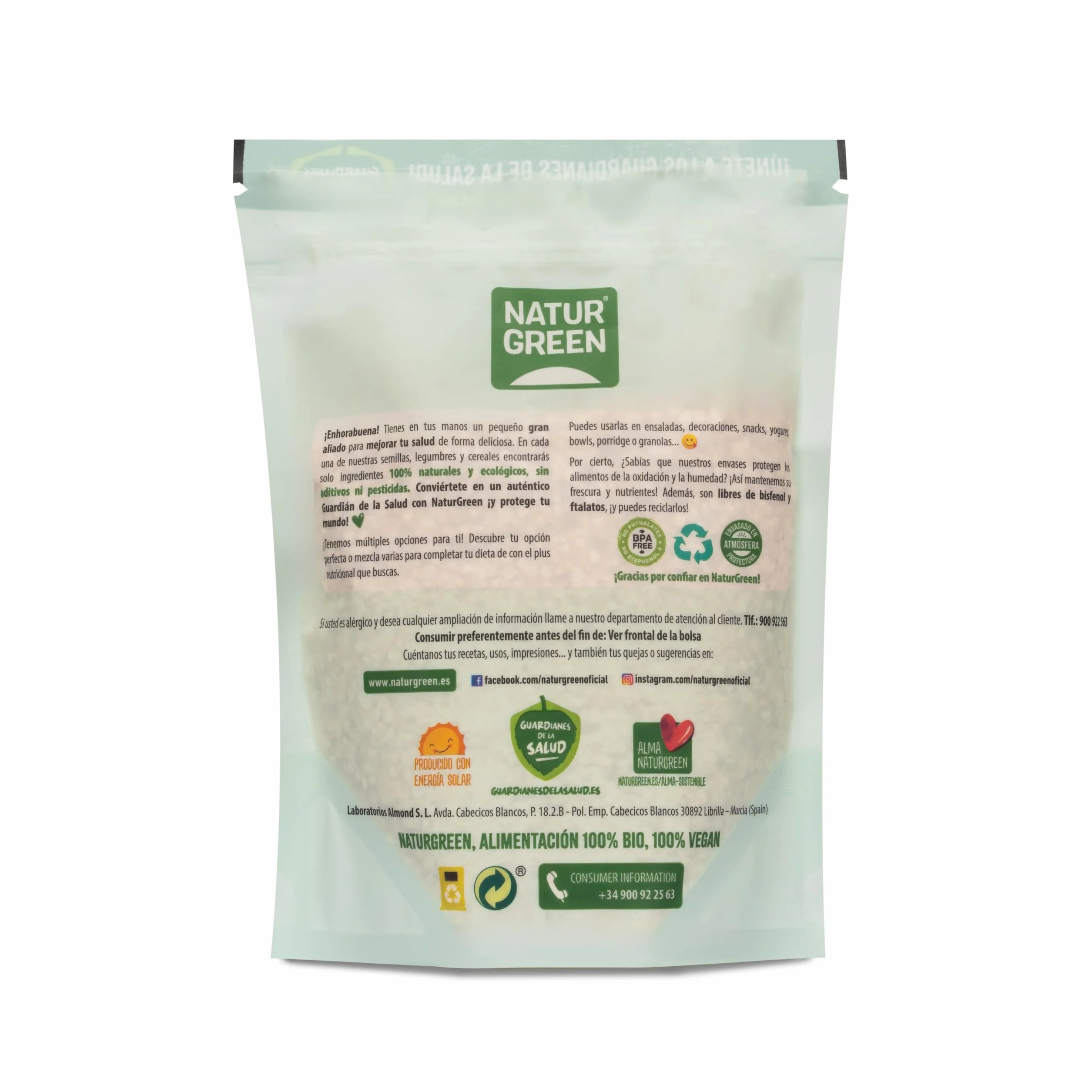 NaturGreen - Copos de Quinoa Real, Granos Quinoa Bio, Sin Gluten, Rica en Poteínas, Vitaminas B, C y E - 200 g