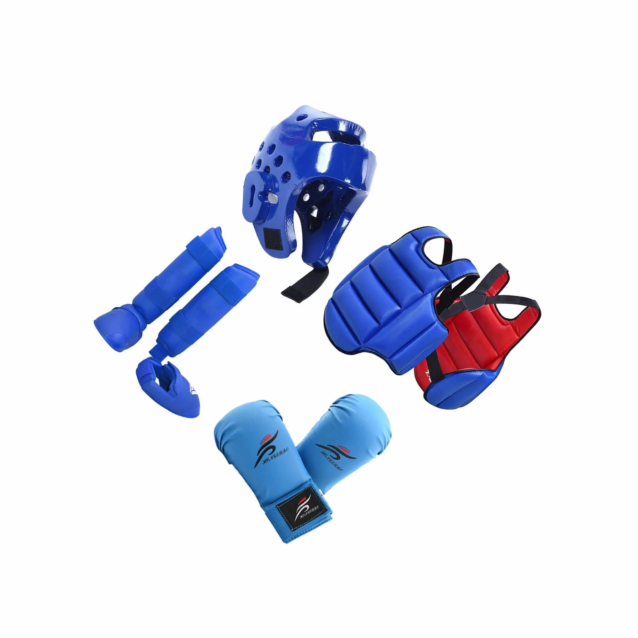 Karate Sparring Set Casco Boxeo Guantes Espinilleras Protector Corporal Entrenamiento Competición