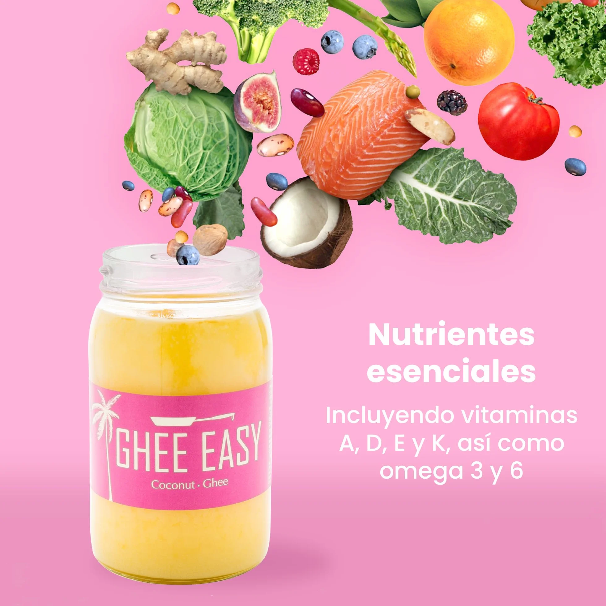 Ghee Easy Bio Ghee y Coco Mezcla 500g - 50% Ghee y 50% Aceite de Coco Extra Virgen - 100% Orgánico y Biológico - Sin Lactosa y Sin Gluten