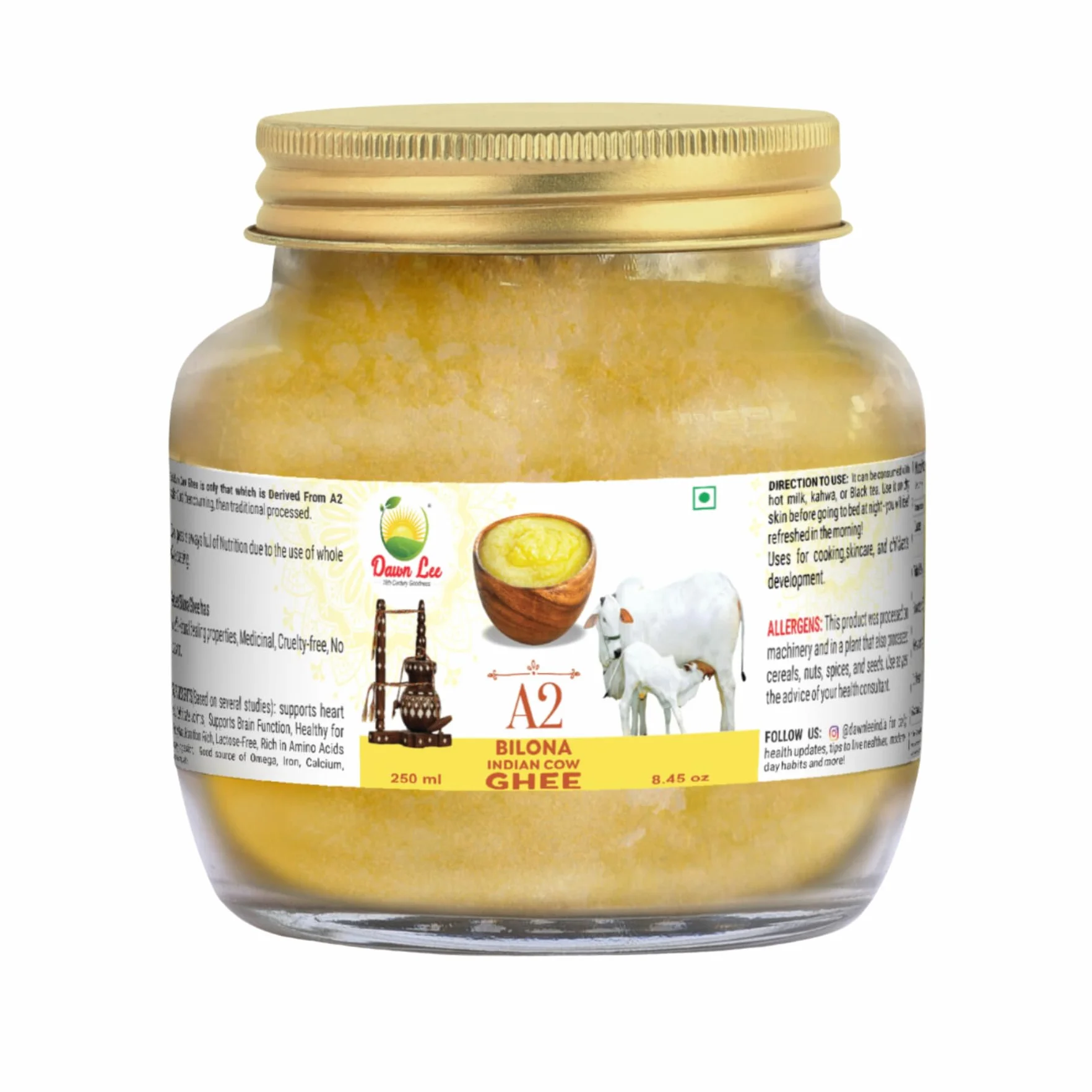 Ghee Bilona A2 Natural 250 ml Cuajada Proceso de Churning Propiedades curativas