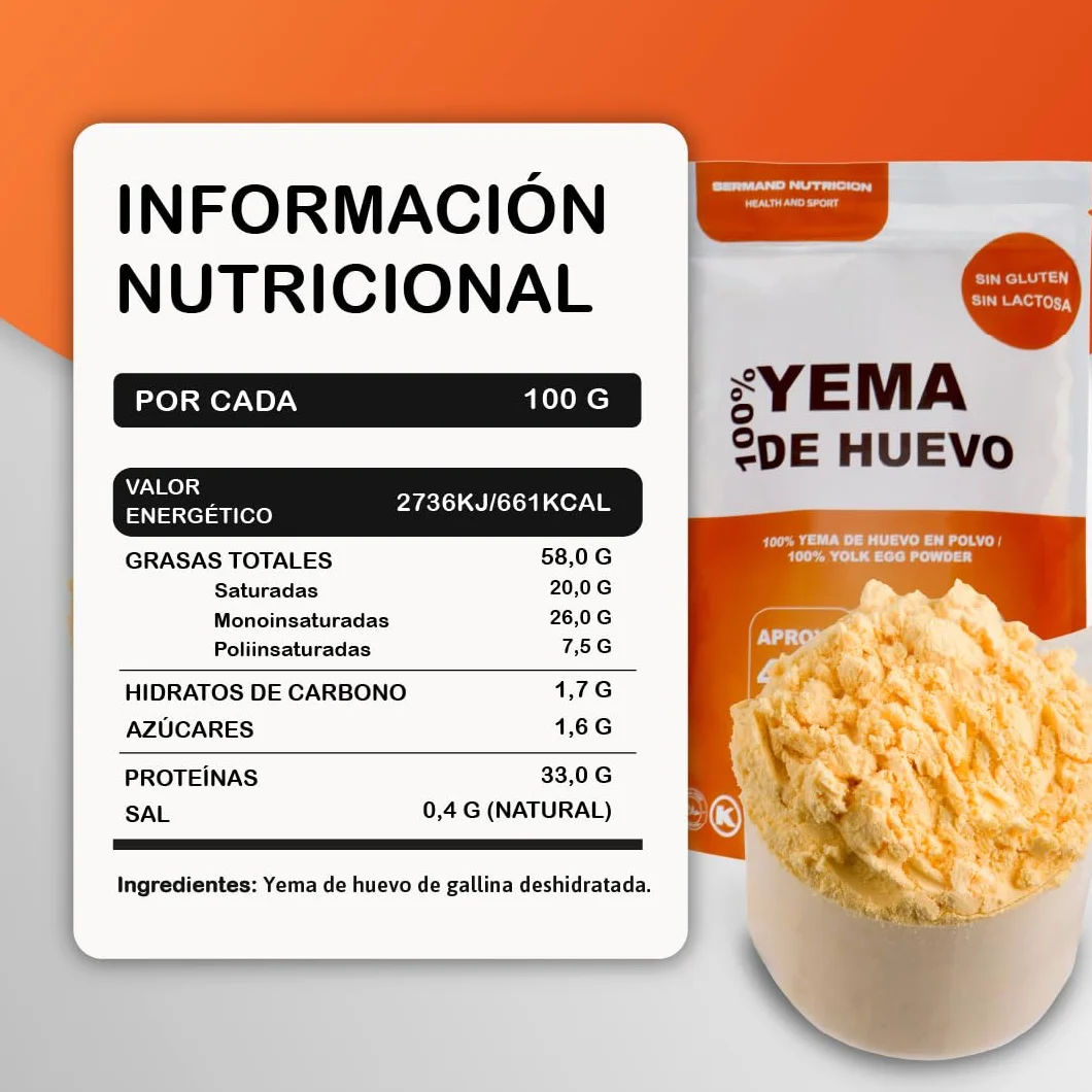 Yema de Huevo en Polvo 350g Yemas de Huevos Camperos Sin Aditivos Sin Lactosa Bolsa Zip