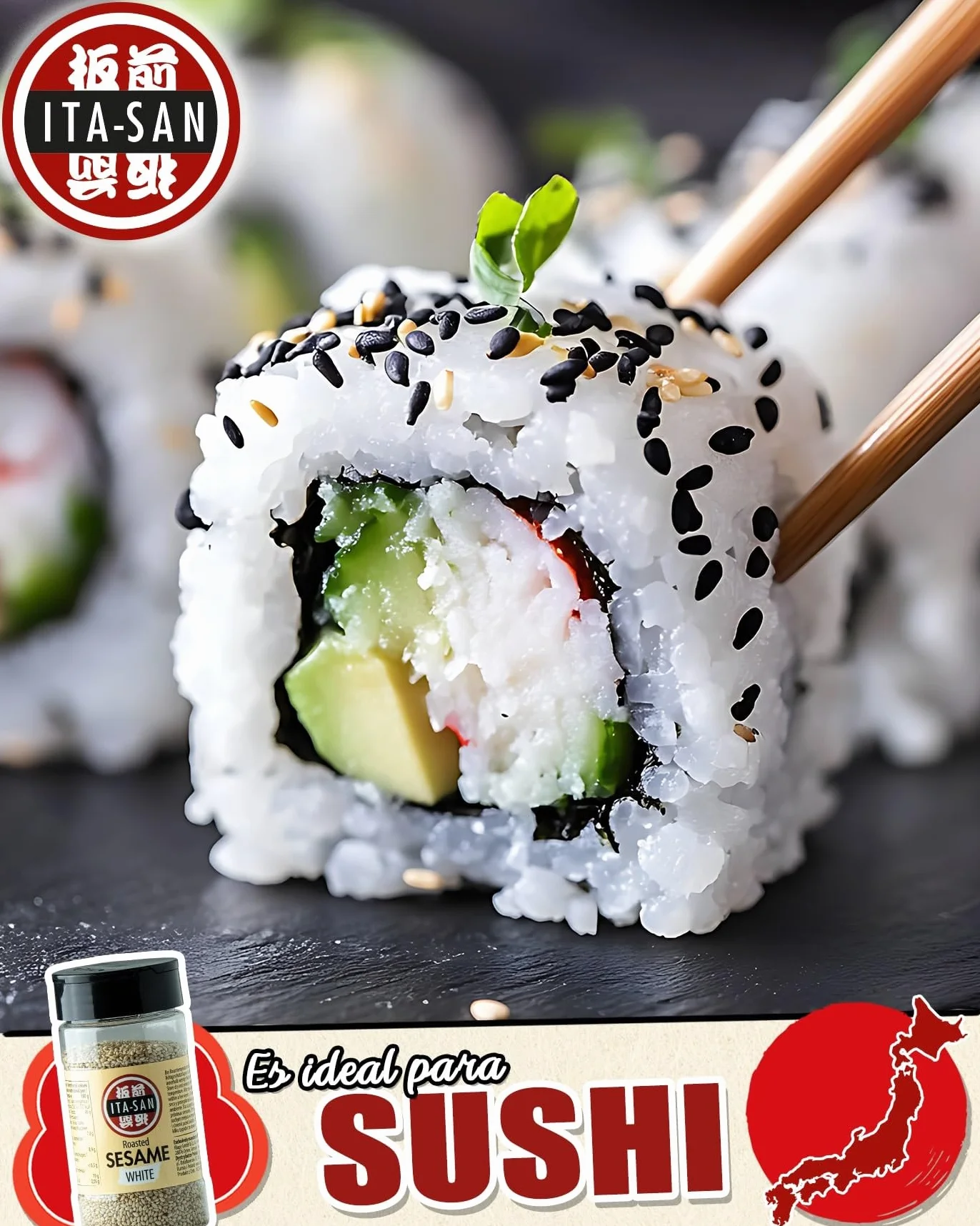 ITA-SAN Semillas de sésamo blanco, tostadas, para platos asiáticos o como topping para ensaladas y cereales, 1 x 95 g