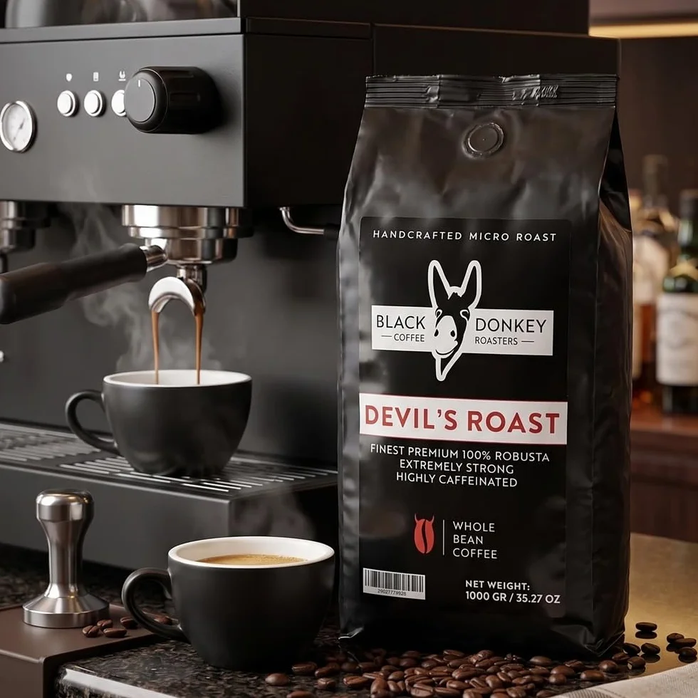 Black Donkey - 1KG Café Natural En Grano (DEVIL'S ROAST) | Extremadamente Fuerte | Altamente Cafeinado