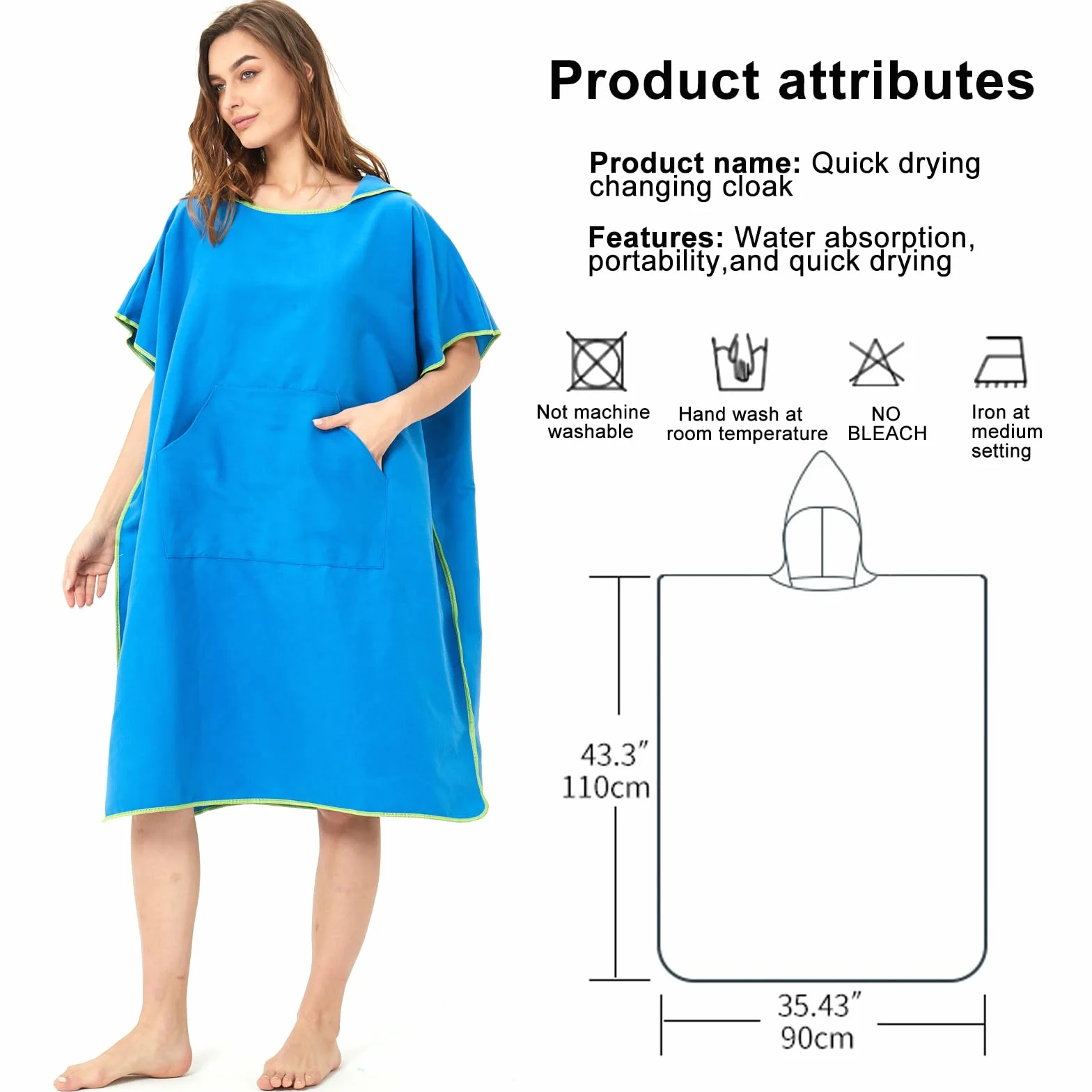 Poncho de Surf Microfibra 110x90 cm Toalla con Capucha y Bolsillo para Adultos
