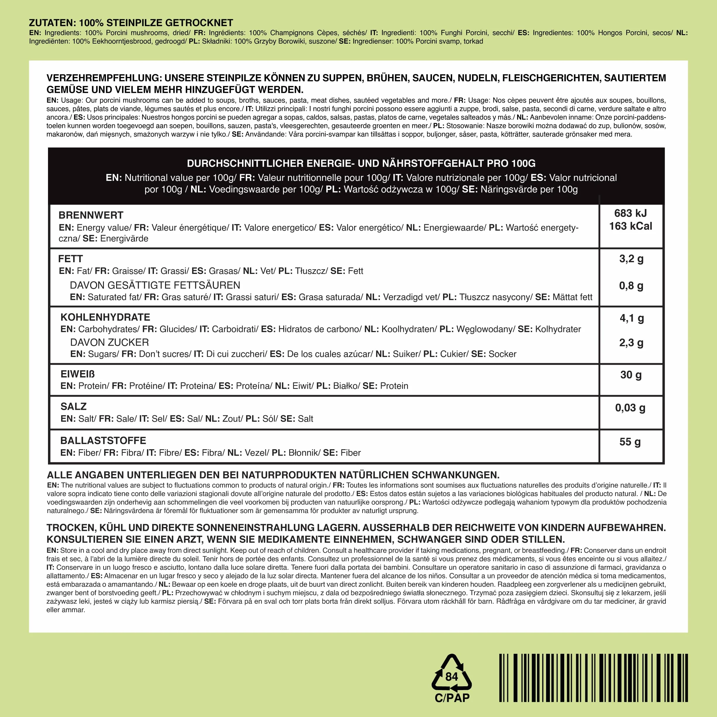 IDDA Herbal Hongos Porcini Secos 250g, Boletus Edilus, Setas Deshidratadas, Champiñones Secos