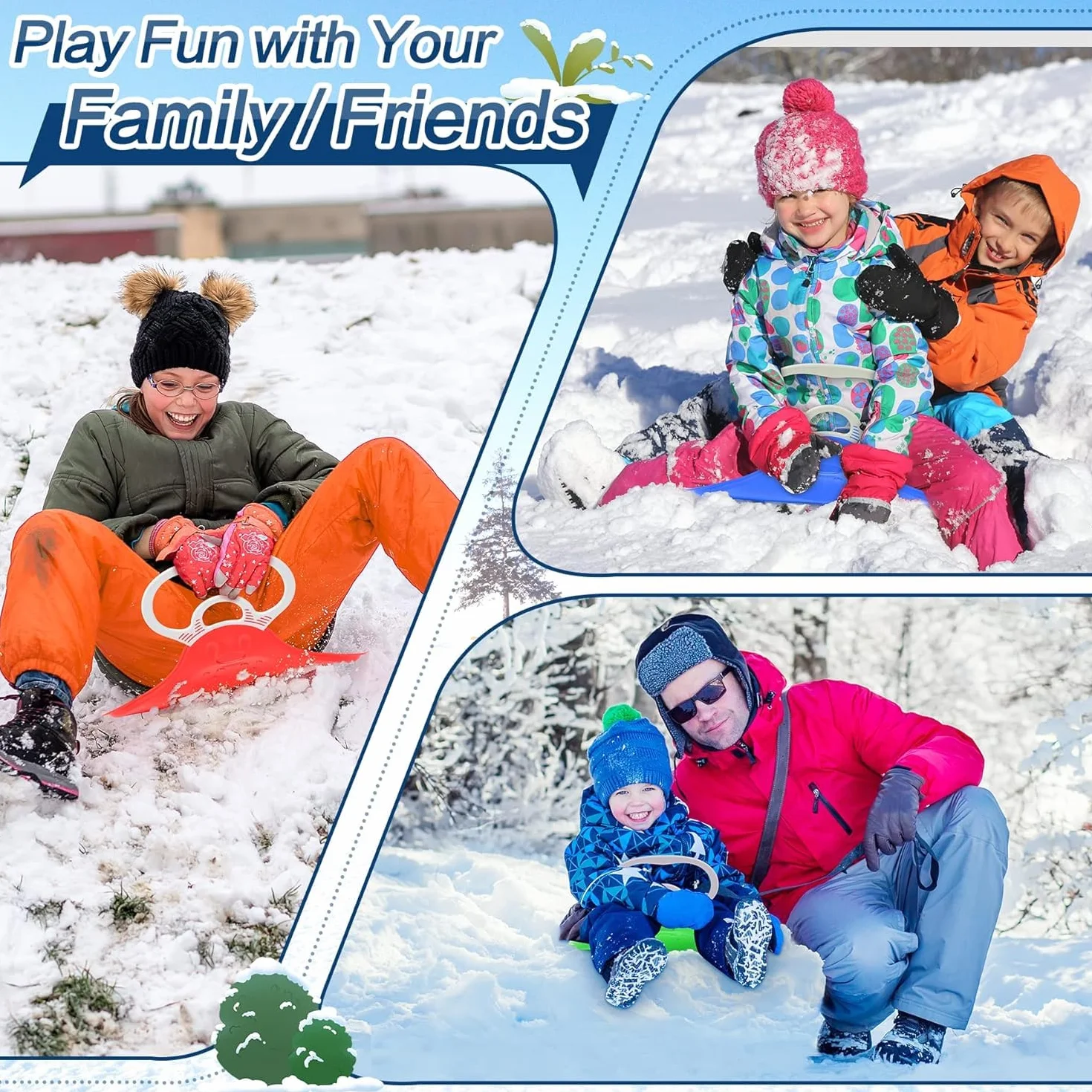 Trineo de Nieve para Niños 48×36cm, Juego de Trineo Bob Plástico, Tobogán de Nieve