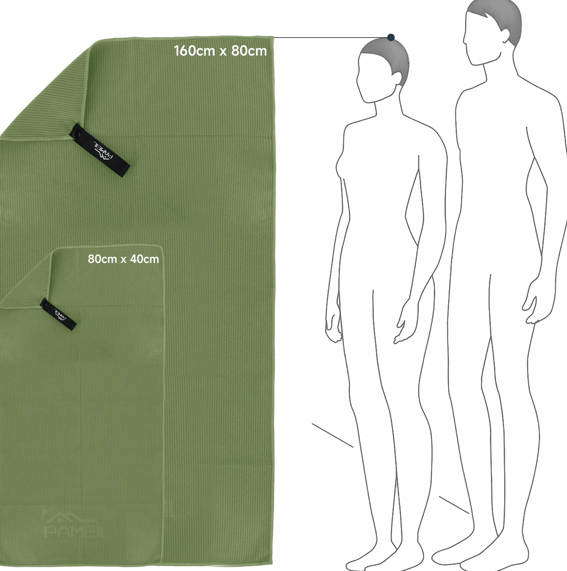 Pameil Toallas Gimnasio Juego de 2 Microfibra 160x80 cm + 80x40 cm Secado Rápido Verde Militar