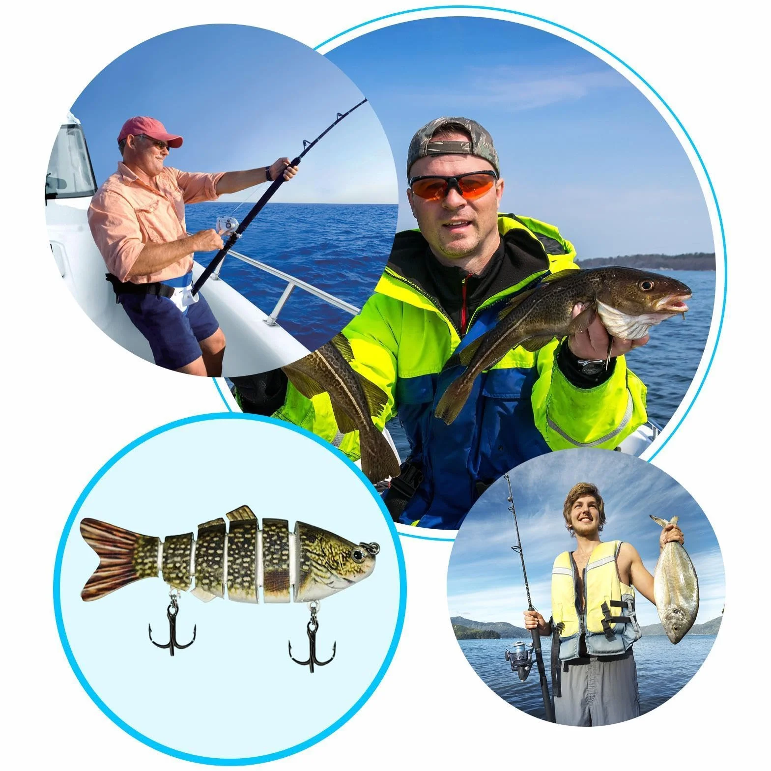 Señuelos Rígidos de 6 Segmentos para Black Bass, Trucha y Bagre, Trolling en Agua Dulce