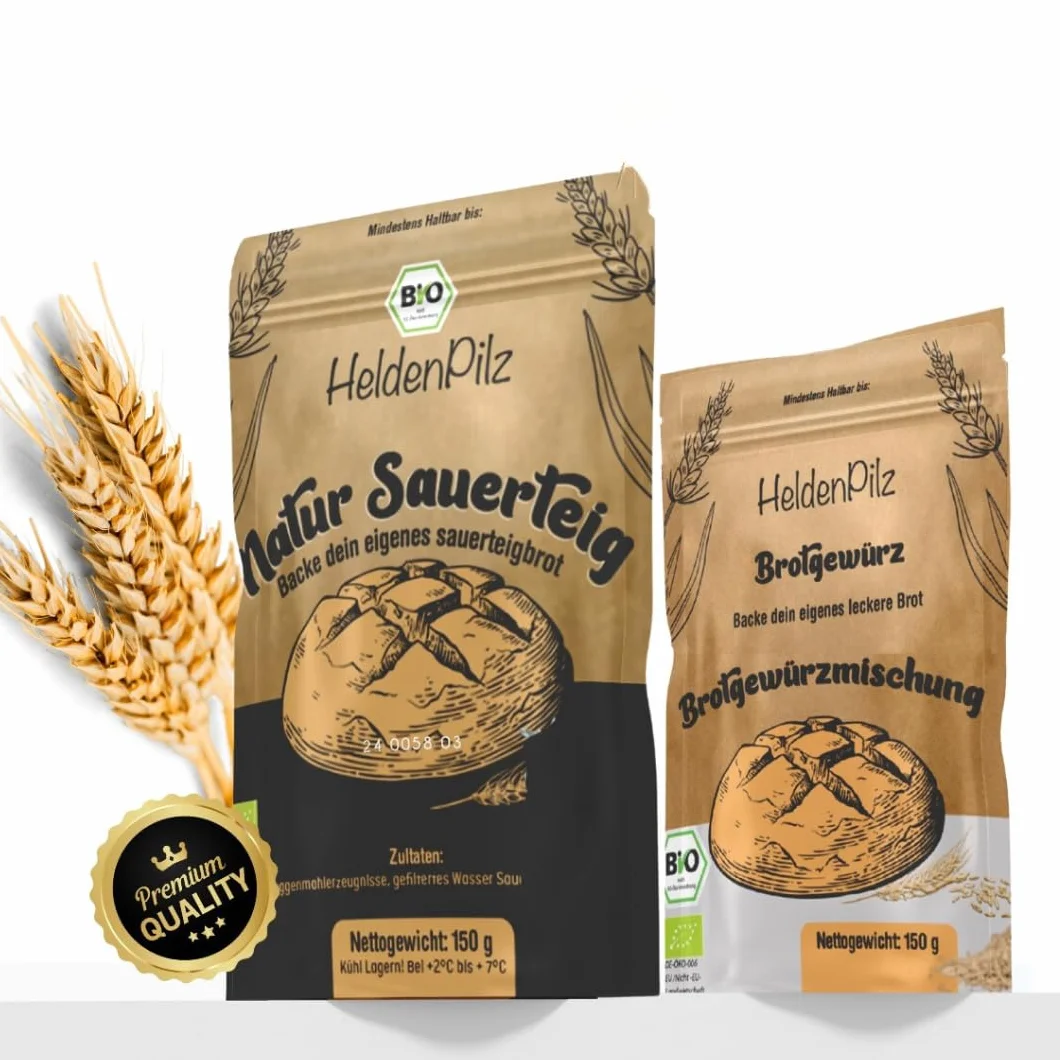 HeldenPilz Juego de cestas de fermentación – Bio masa madre Starter incluye cesta, vaso de vidrio fermentado, tarjeta de acero inoxidable y batidor danés