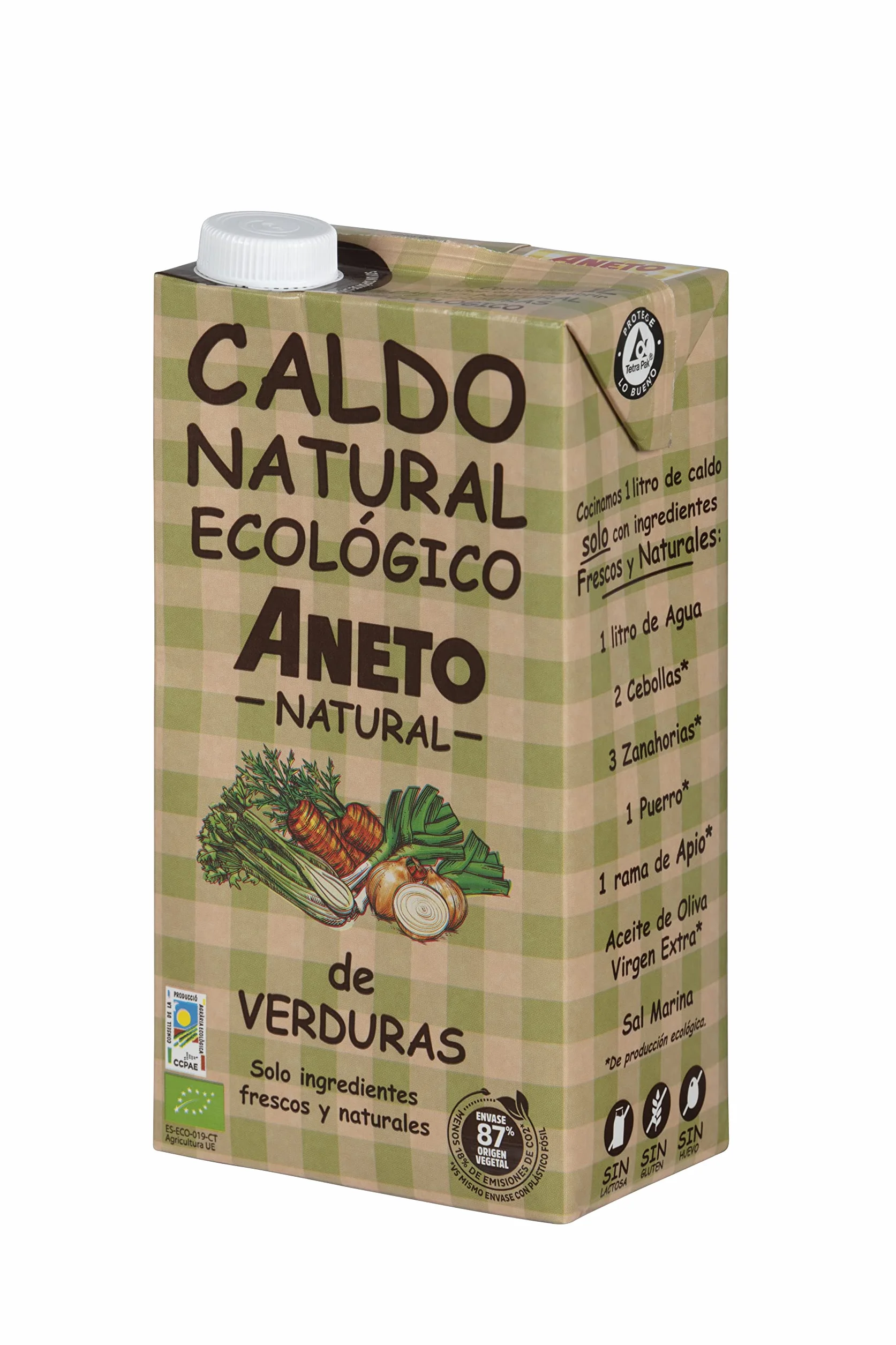 Aneto 100% Natural - Caldo de Verduras Ecológicas - caja de 6 unidades de 1L