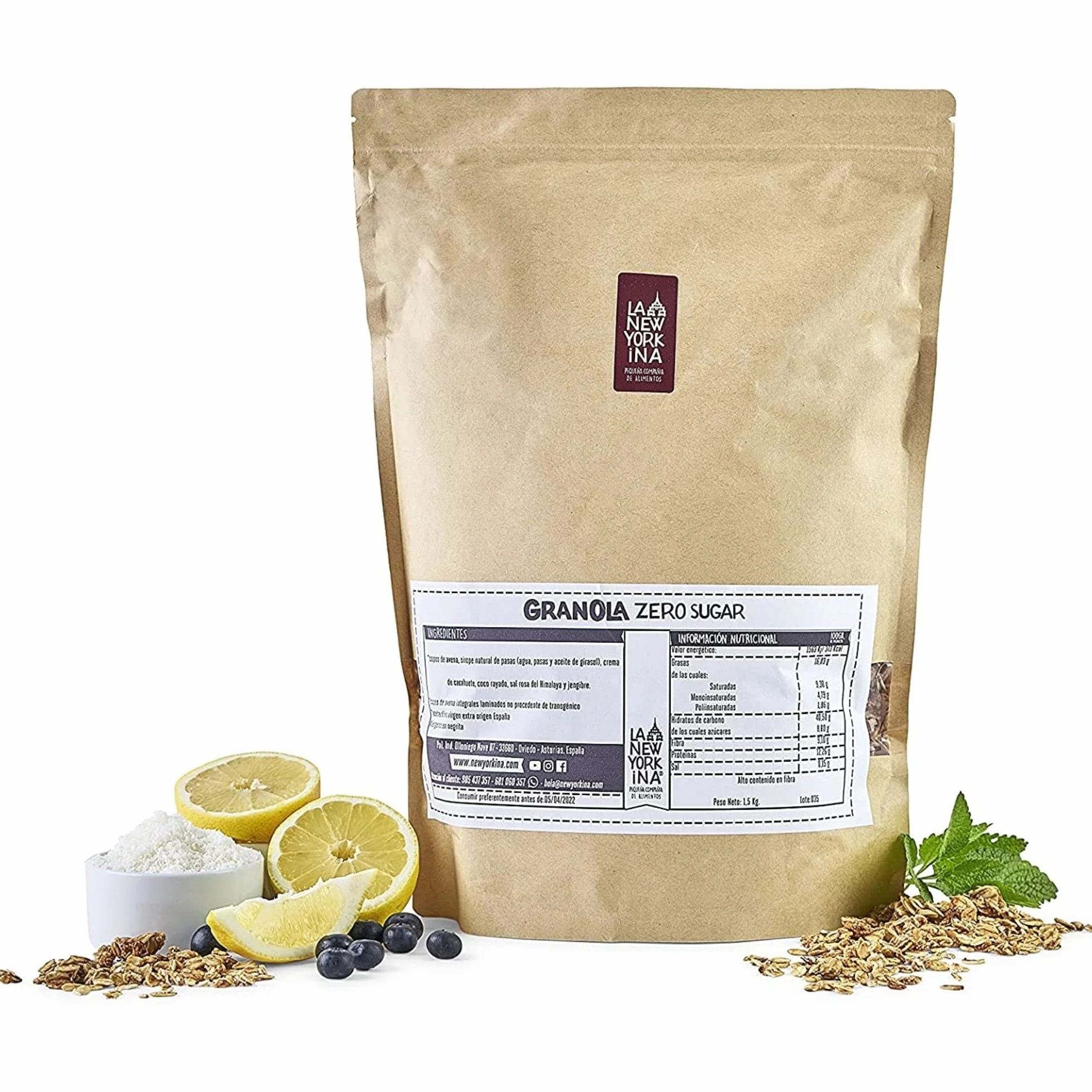 La Newyorkina Granola Zero Azúcar 1,5kg Crema de Cacahuete y Pasta de Pasas