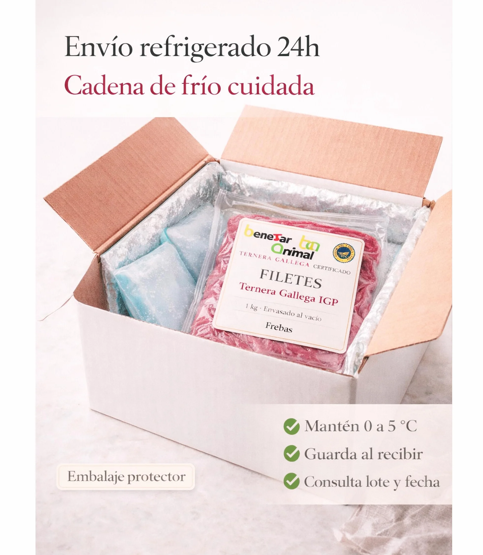 Filetes de Ternera Gallega IGP 1 kg Carne Fresca Magra Corte Tapa Babilla Cadera Fileteado a Mano Envasado al Vacio