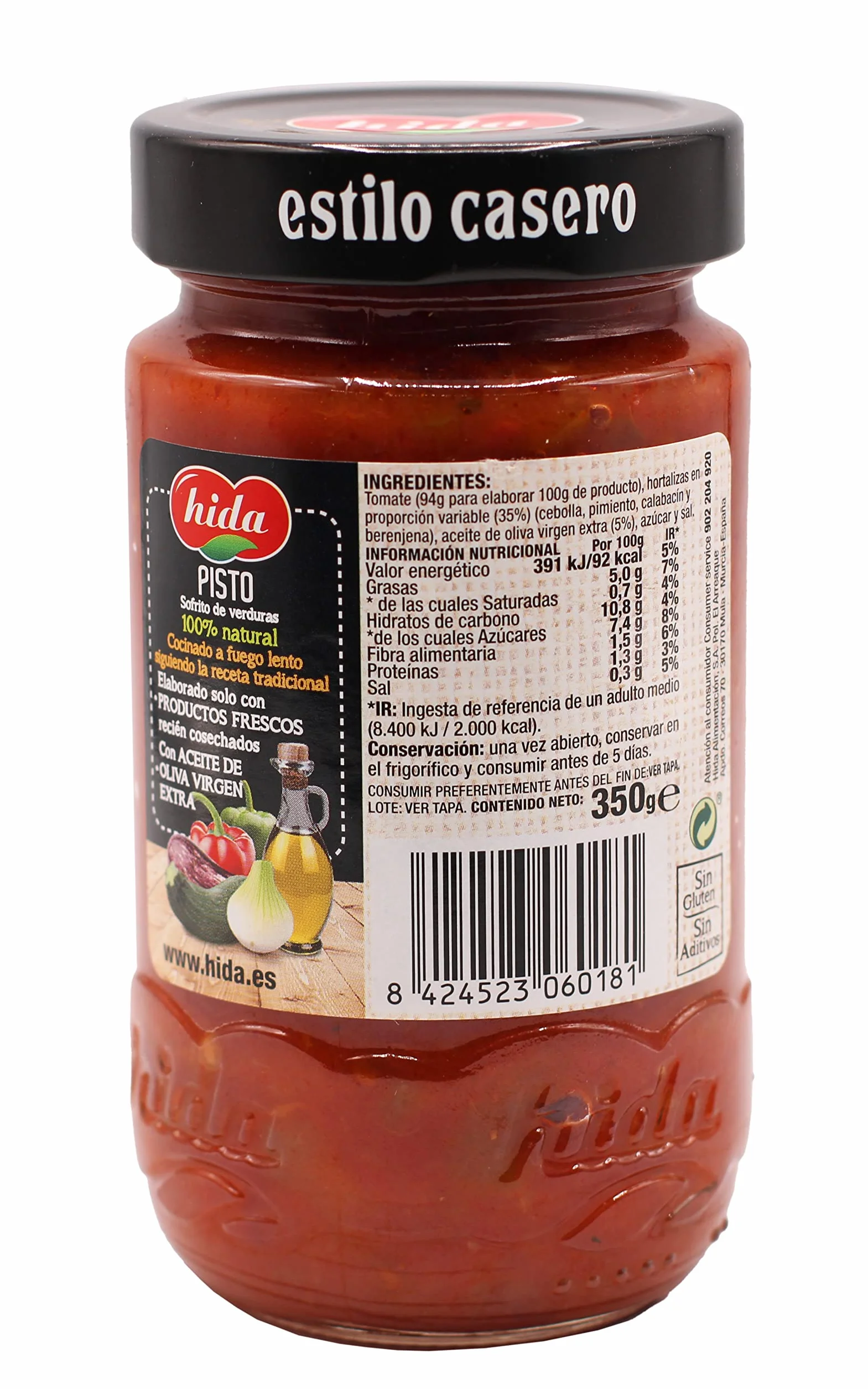 Hida Pisto Sofrito de Verduras - Paquete de 6 x 350 gr - Total: 2100 gr