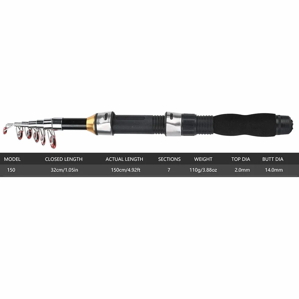 Yosoo Health Gear Caña de Pescar Portátil 1,5 m Mini Corta
