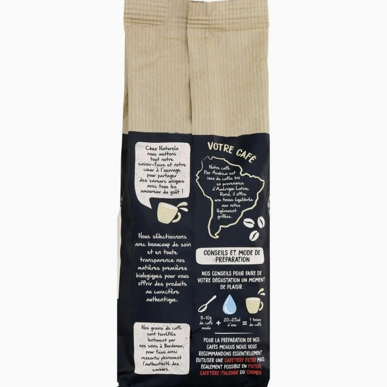 Naturela – Café molido Pur Arabica Bio – 500 g de granos recién molidos para una infusión aromática y natural, perfecto para los amantes del café orgánico. - El juego de 3