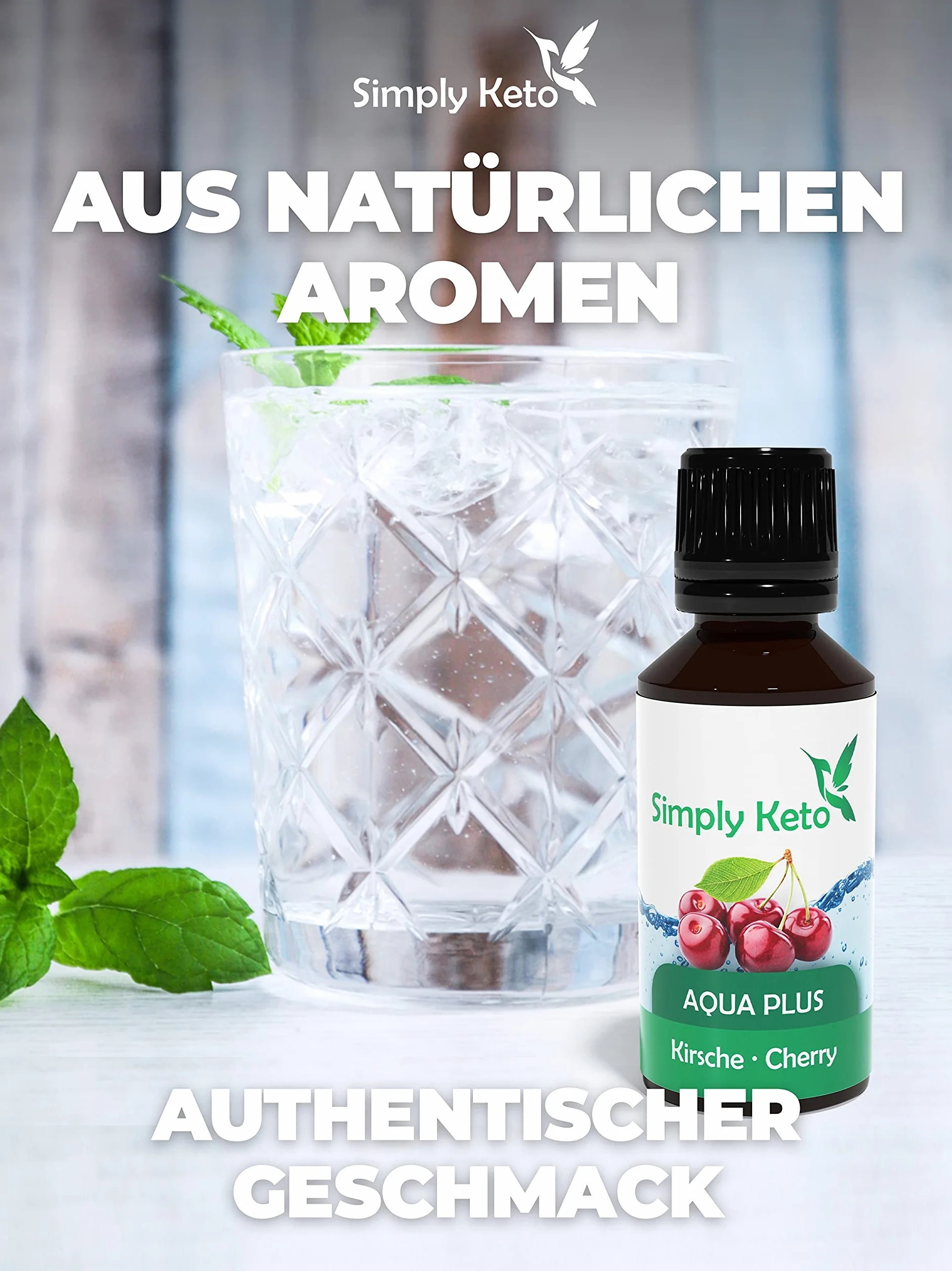 Simply Keto Gotas de sabor Aqua Plus (Cereza) 30ml - Gotas de sabor natural sin calorías - Alternativa al jarabe para 12 litros de agua con auténtico sabor - Sin aspartamo ni azúcar