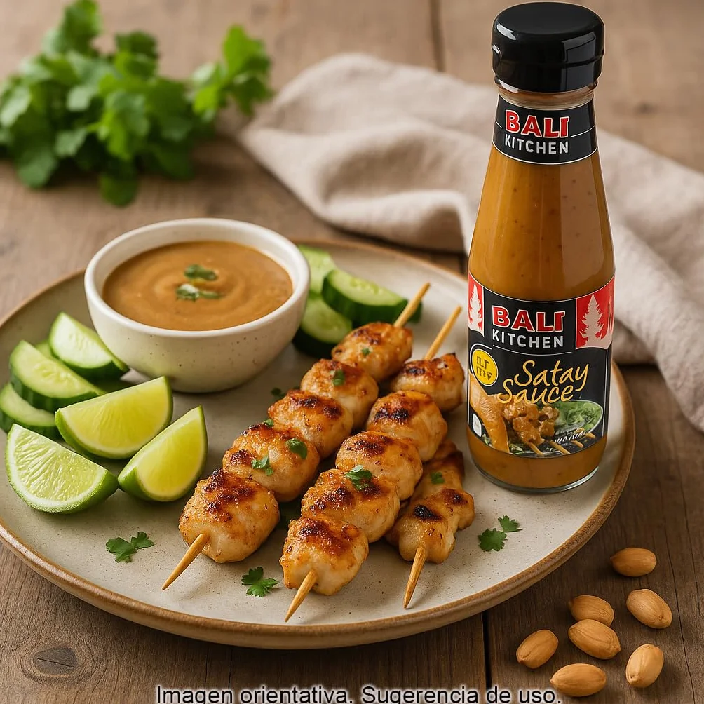 Salsa Satay Asiática de Cacahuete 200 ml Estilo Indonesia para Brochetas, Marinados, Wok, Noodles y Dips Sabor Tostado Cremoso