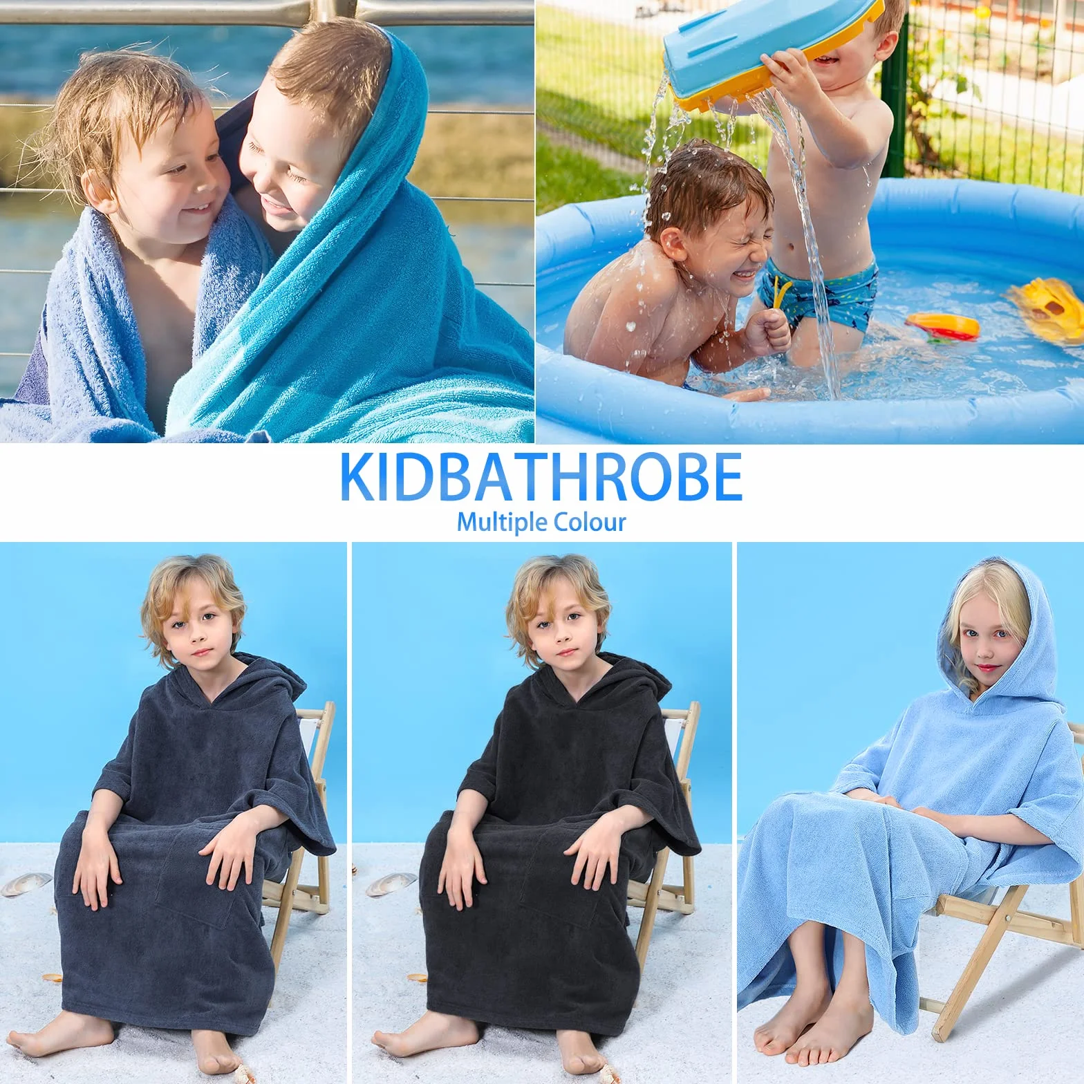 TOMEEK Poncho Toalla Infantil con Capucha Toalla de Playa Secado Rápido para Niños
