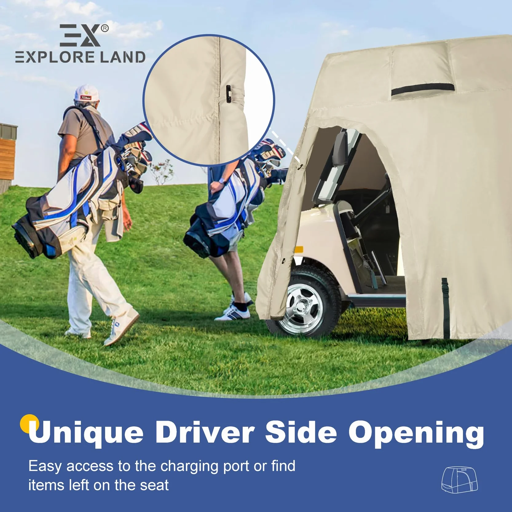 Funda impermeable 600D para carrito de golf 2 pasajeros bronceado claro