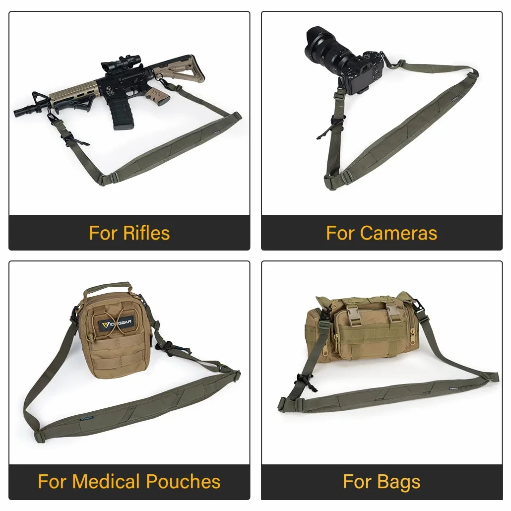IDOGEAR Correa para Rifle Bandolera Bipunta Eslinga de 2 Puntos con Ajustador de Longitud, Hombreras Engrosadas Ganchos de Metal