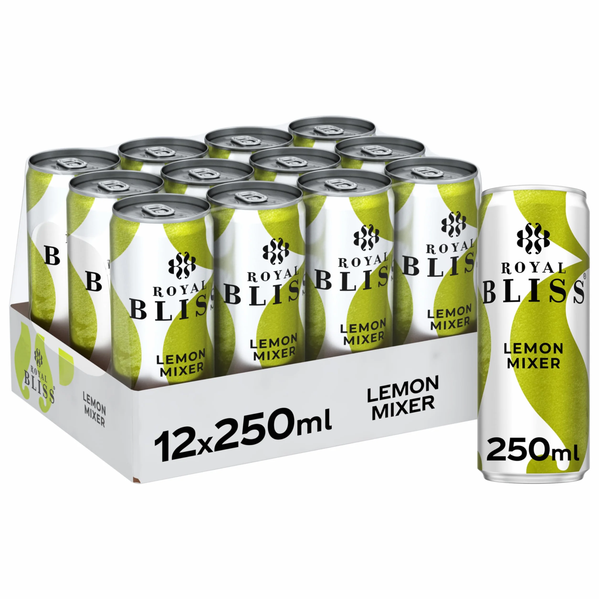 Royal Bliss Lemon Mixer, Tónica Aromatizada y Refrescante - Pack de 12 Latas de 250 ml