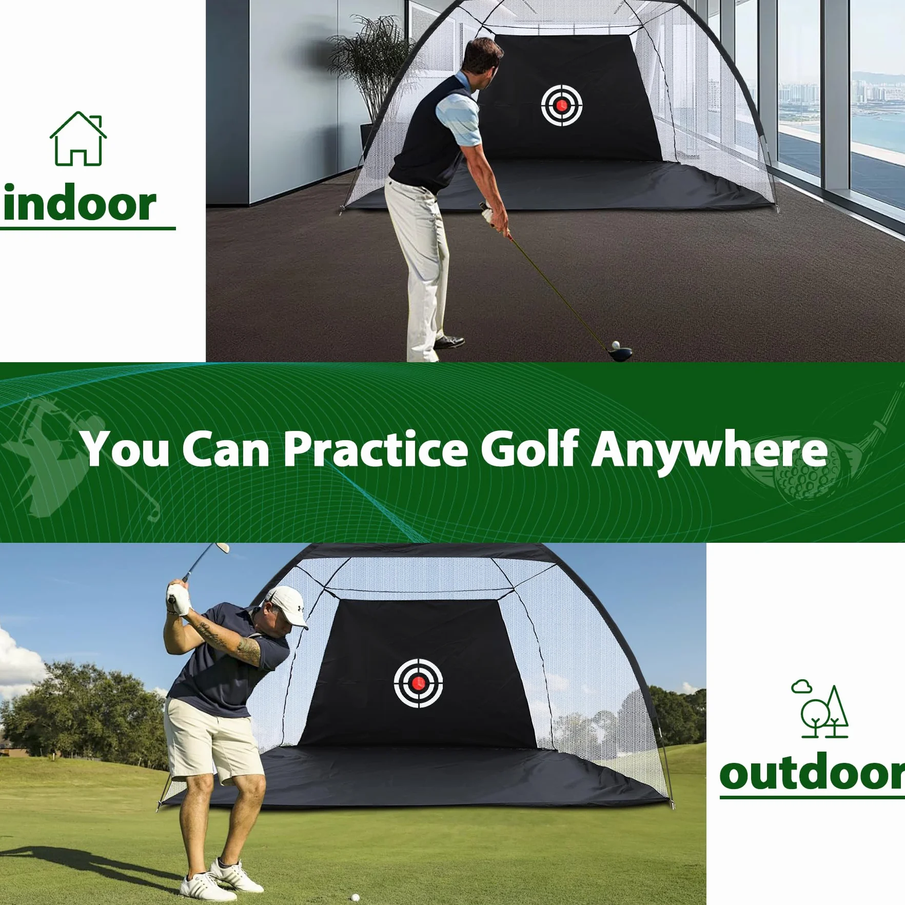 REDCAMP Red de entrenamiento de golf 10x7 pies con césped y estera de impacto