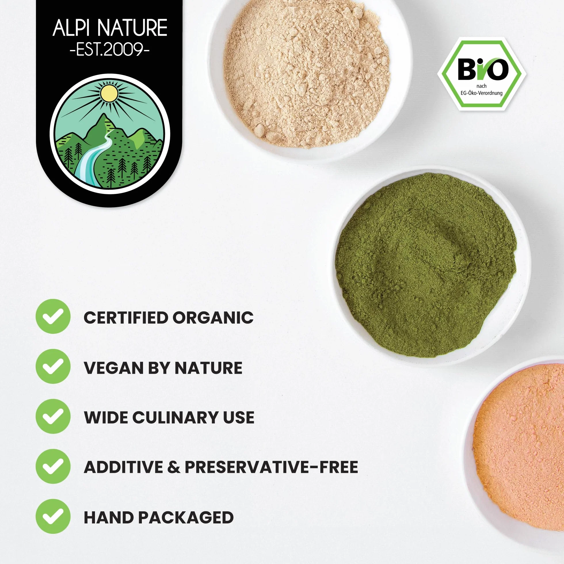 Alpi Nature Matcha Orgánica en Polvo 200g, Té Verde Matcha de Primera Calidad con Cafeína Natural