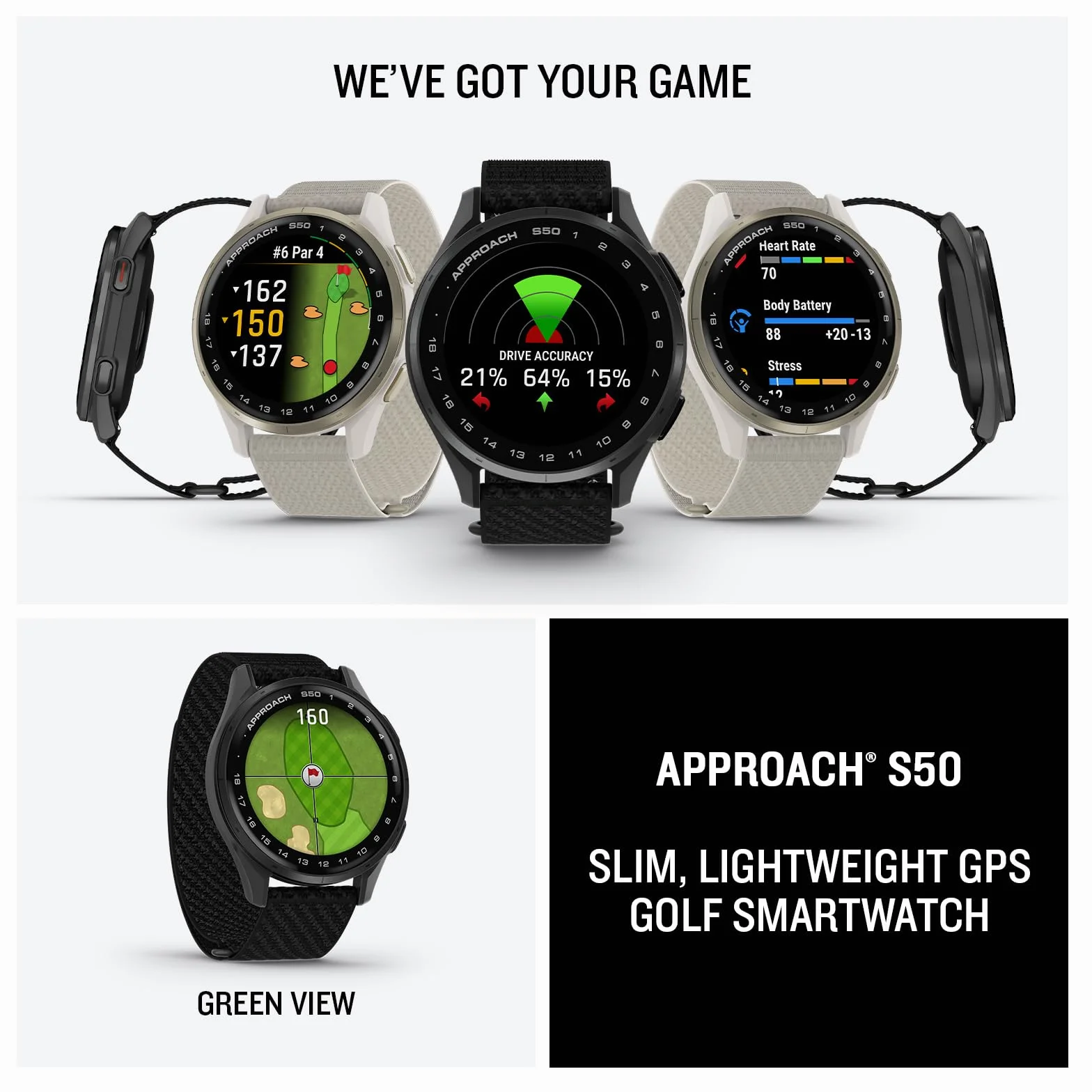 Garmin Approach S50 Reloj Inteligente GPS Golf Pantalla AMOLED Bisel Aluminio Correa Nailon
